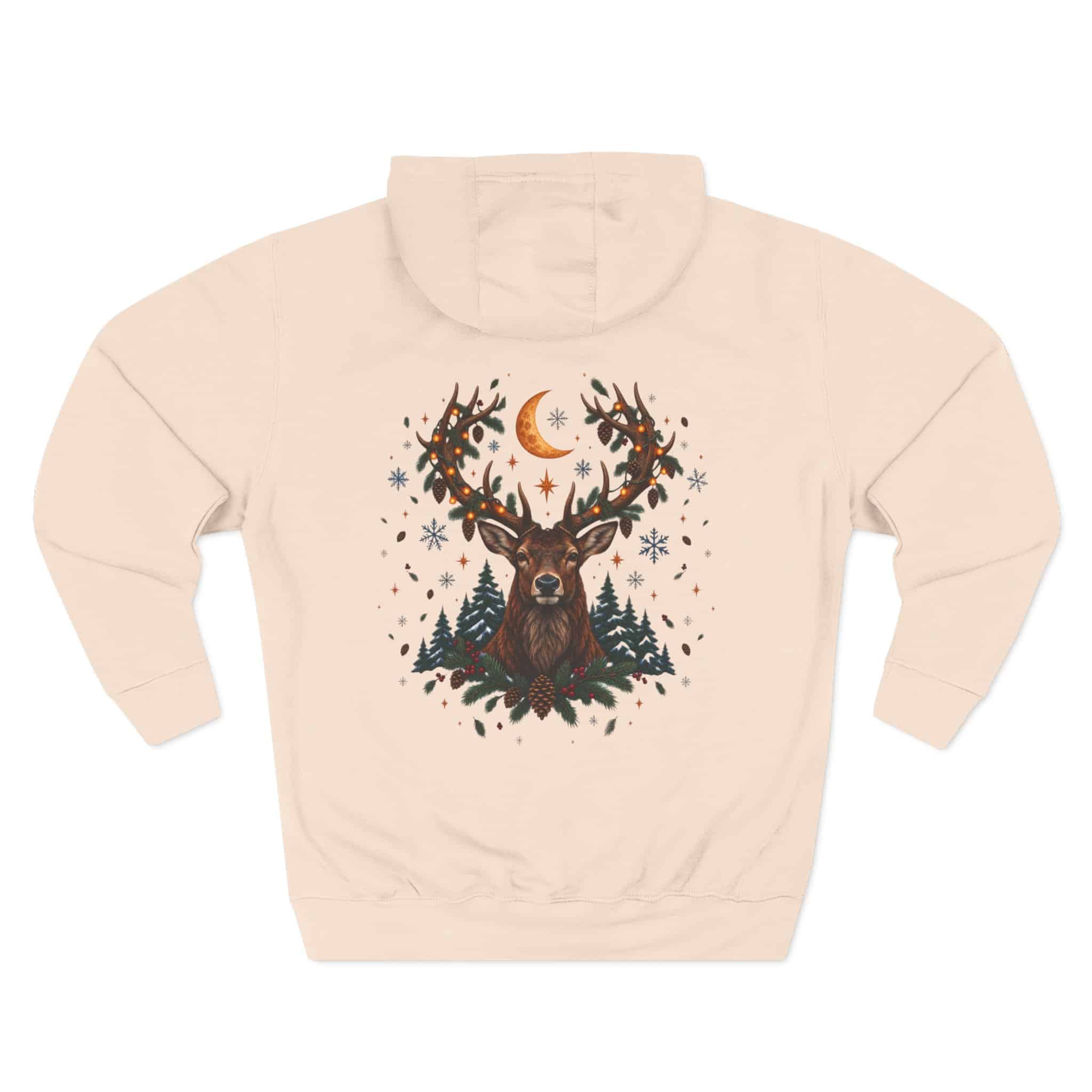 Woodland Winter Cabin Hoodie - Cozy Christmas Forest Stag Pine Trees Snowy Cabin Hoodie - Image 19