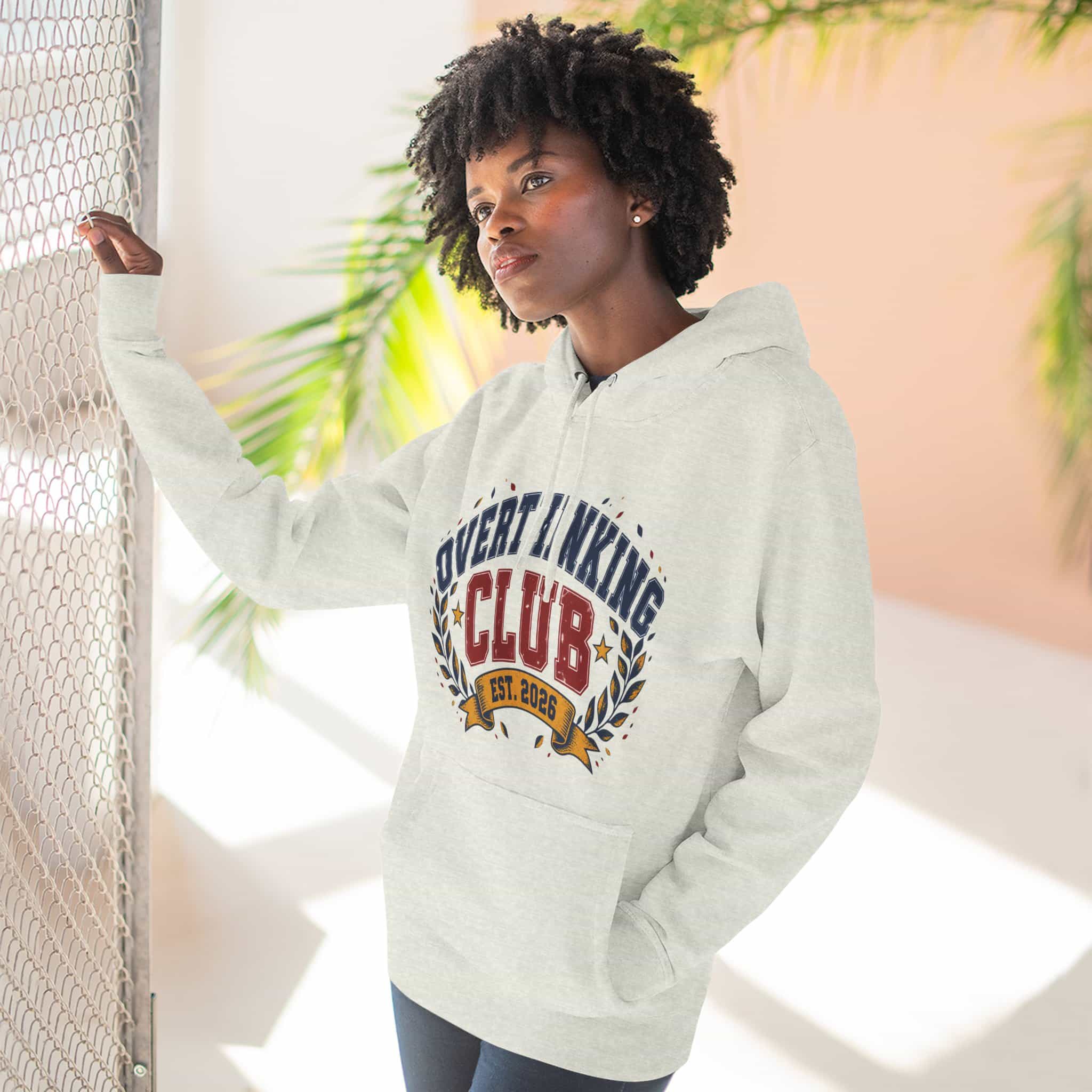 Overthinking Club Hoodie - Funny Vintage Collegiate Varsity Style Humor Hoodie - Image 21