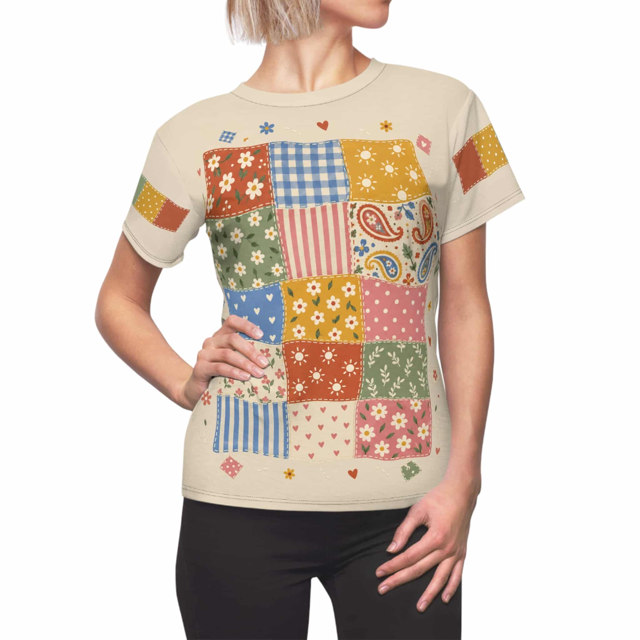 Boho Patchwork Quilt Tee - Vintage Quilt Print Women's T-Shirt - Image 7