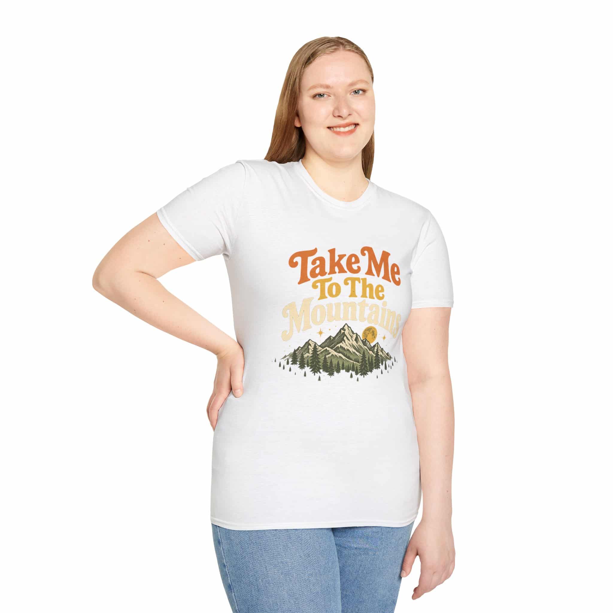 Take Me To The Mountains Unisex Softstyle T-Shirt | Vintage Outdoor Graphic Tee - Image 5