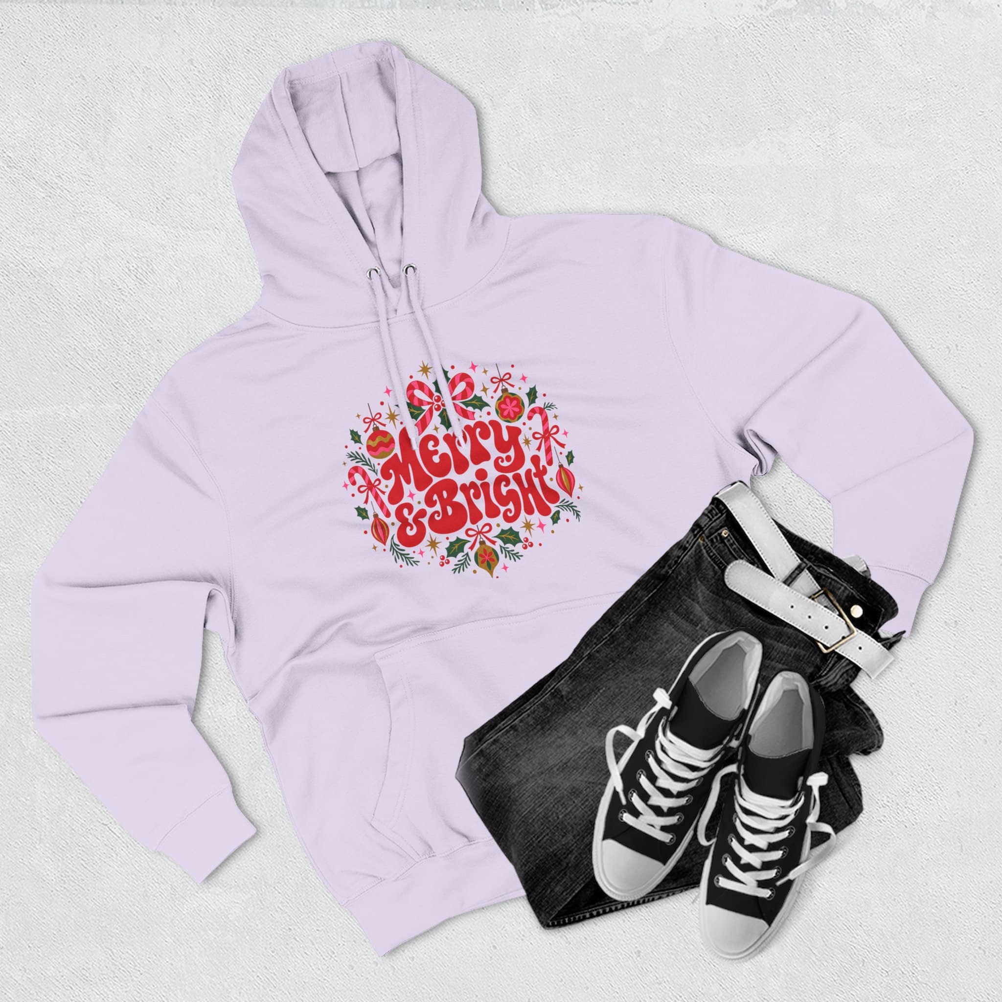 Merry and Bright Christmas Hoodie - Retro Groovy Holiday Ornaments Candy Cane Christmas Hoodie - Image 32