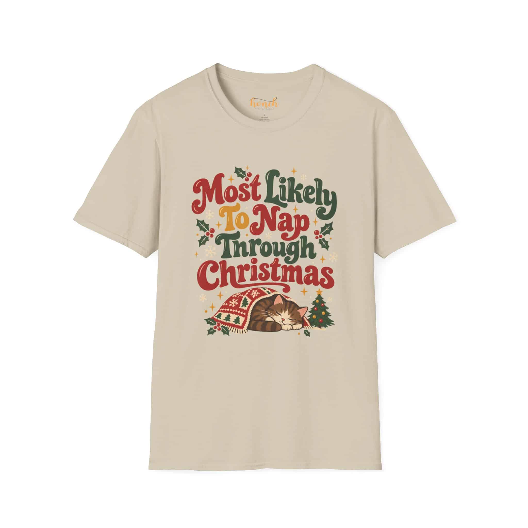 Most Likely To Nap Through Christmas Unisex Softstyle T-Shirt | Funny Holiday Graphic Tee - Image 9