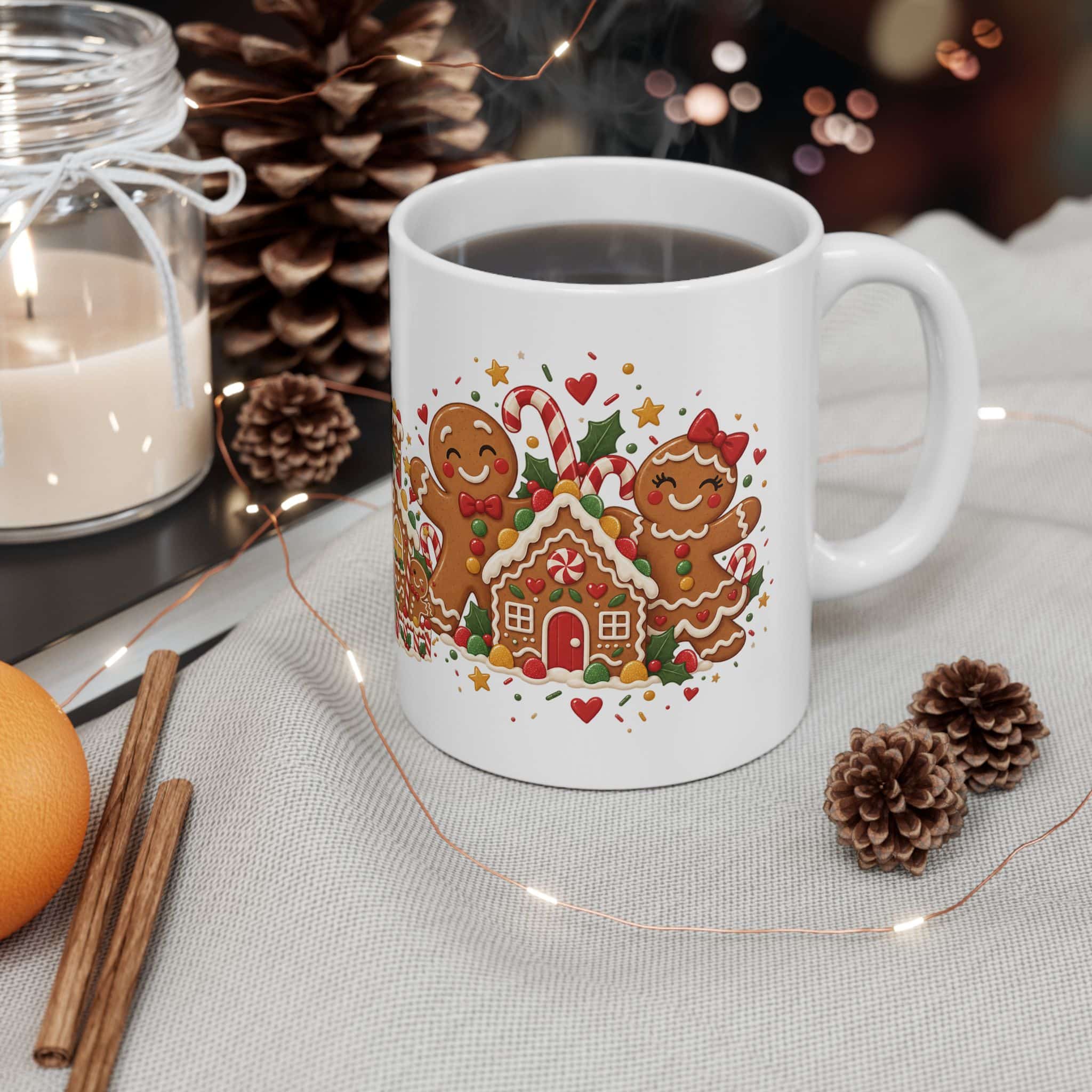 Gingerbread Village Christmas Mug — Cute Gingerbread House Holiday Coffee Cup (11oz/15oz)