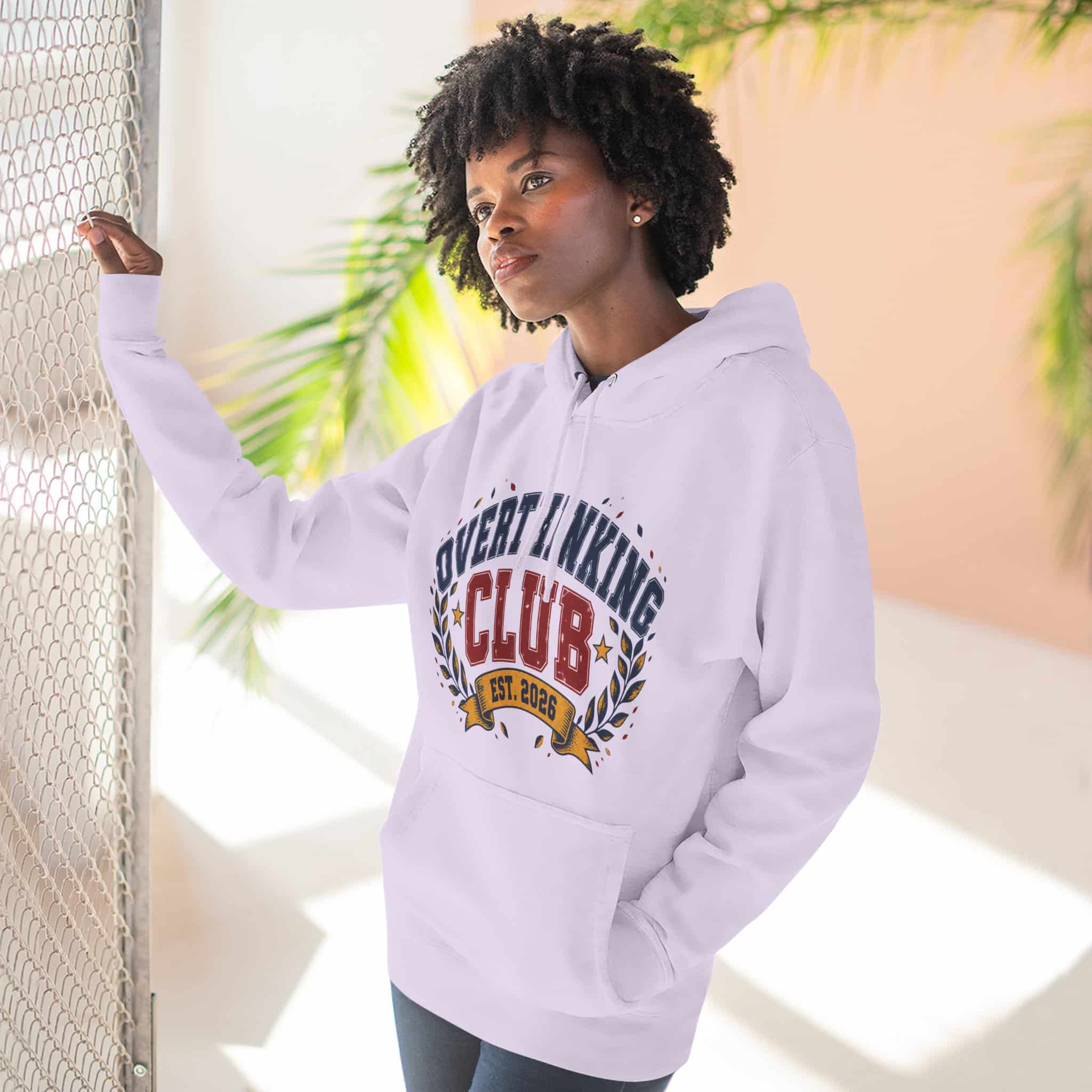 Overthinking Club Hoodie - Funny Vintage Collegiate Varsity Style Humor Hoodie - Image 31