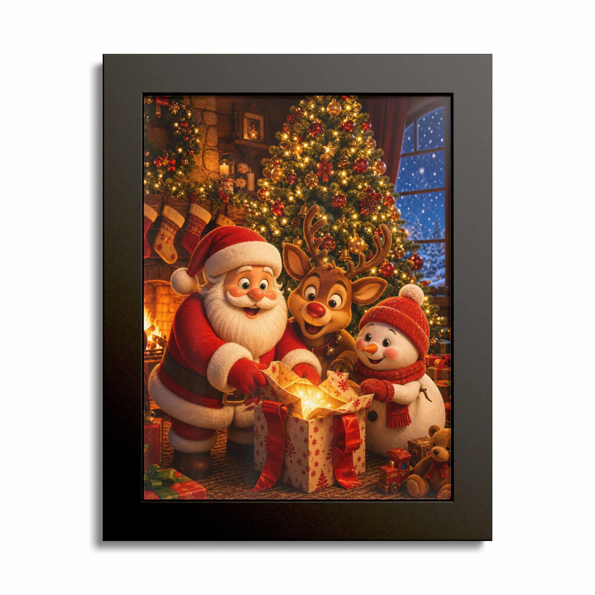 Santa Reindeer Snowman under the Tree Christmas Poster - Image 4