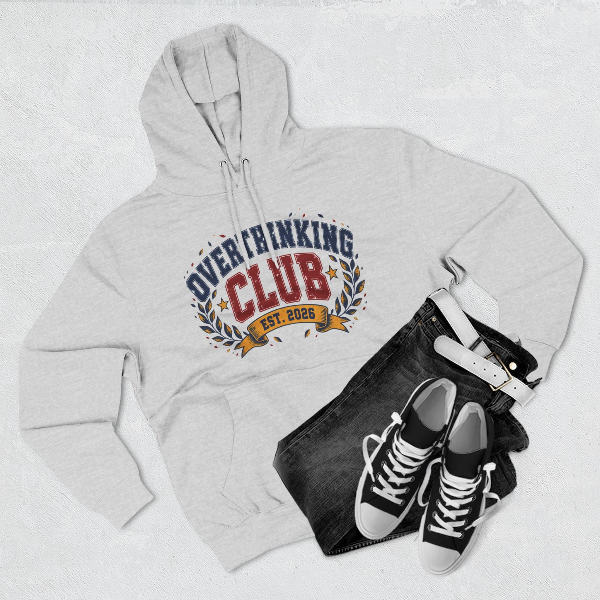 Overthinking Club Hoodie - Funny Vintage Collegiate Varsity Style Humor Hoodie - Image 7