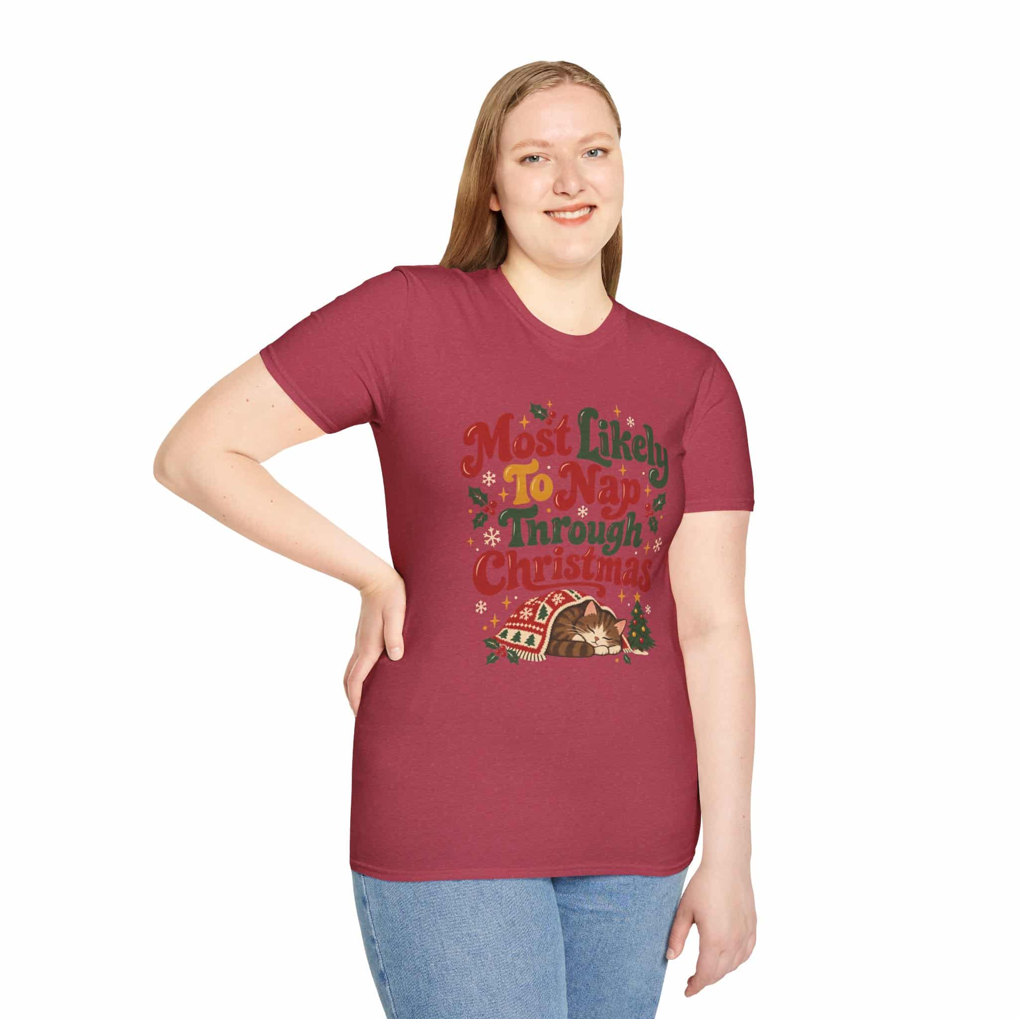 Most Likely To Nap Through Christmas Unisex Softstyle T-Shirt | Funny Holiday Graphic Tee - Image 68