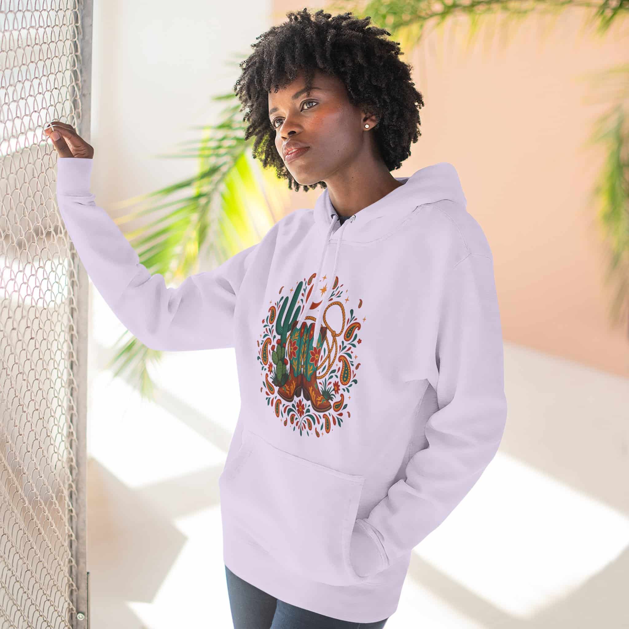 Western Desert Cowgirl Hoodie - Cowboy Boots Cactus Bandana Paisley Boho Hoodie - Image 31