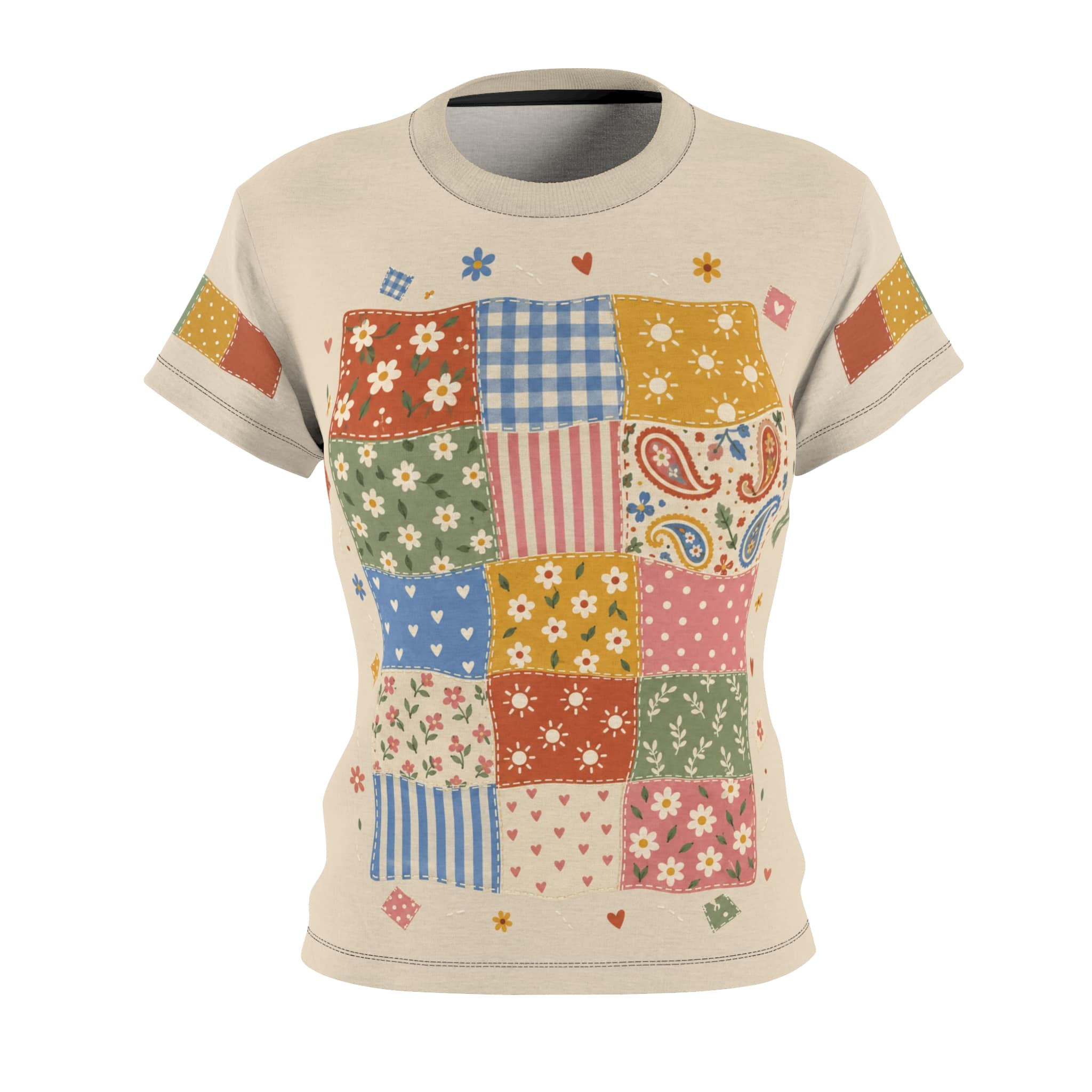 Boho Patchwork Quilt Tee - Vintage Quilt Print Women's T-Shirt - Image 9