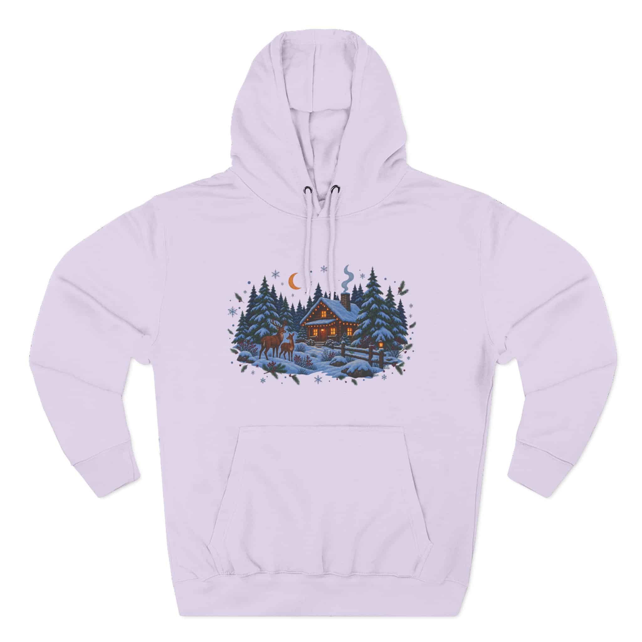 Woodland Winter Cabin Hoodie - Cozy Christmas Forest Stag Pine Trees Snowy Cabin Hoodie - Image 33