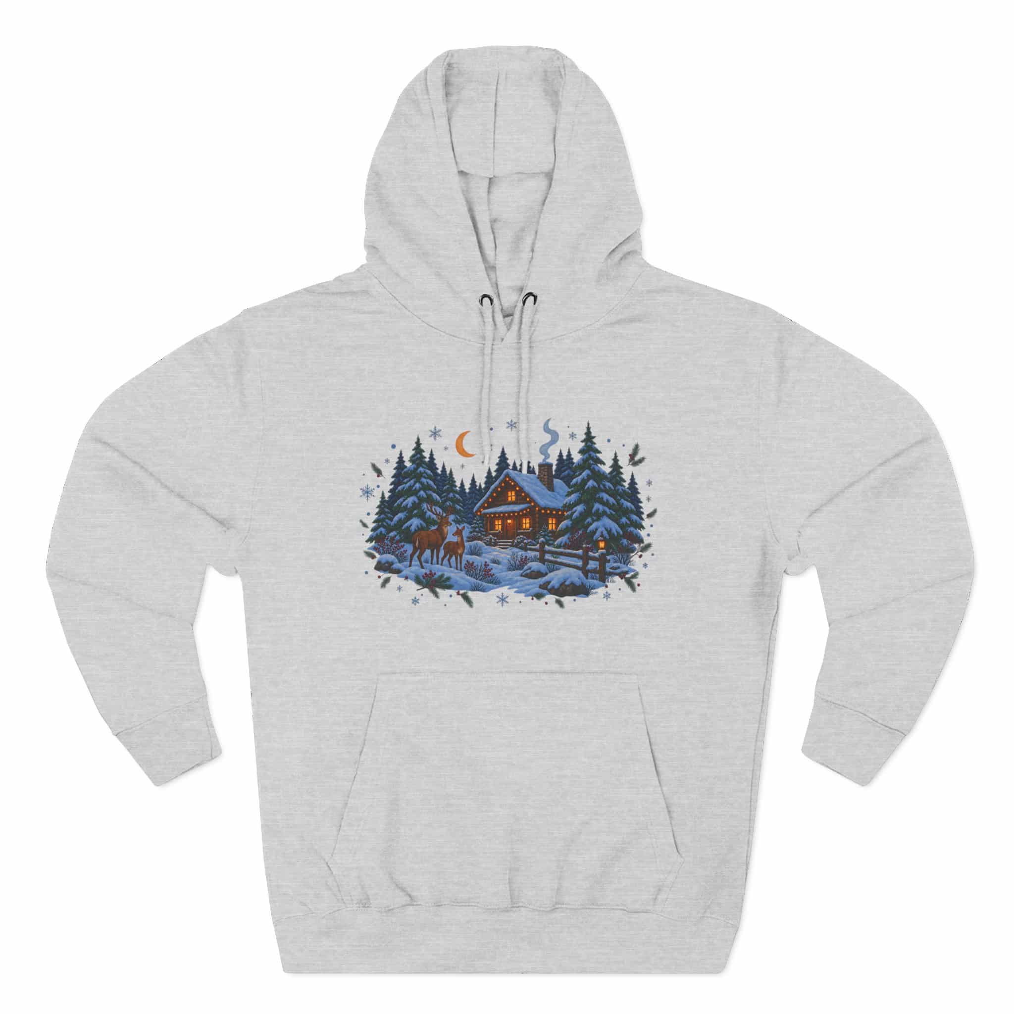 Woodland Winter Cabin Hoodie - Cozy Christmas Forest Stag Pine Trees Snowy Cabin Hoodie - Image 8