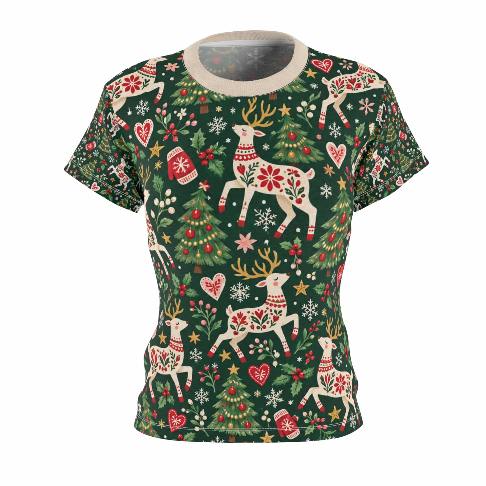 Coquette Christmas Bows Tee, Blush Pink Holiday Women's Festive Print Shirt - Image 3