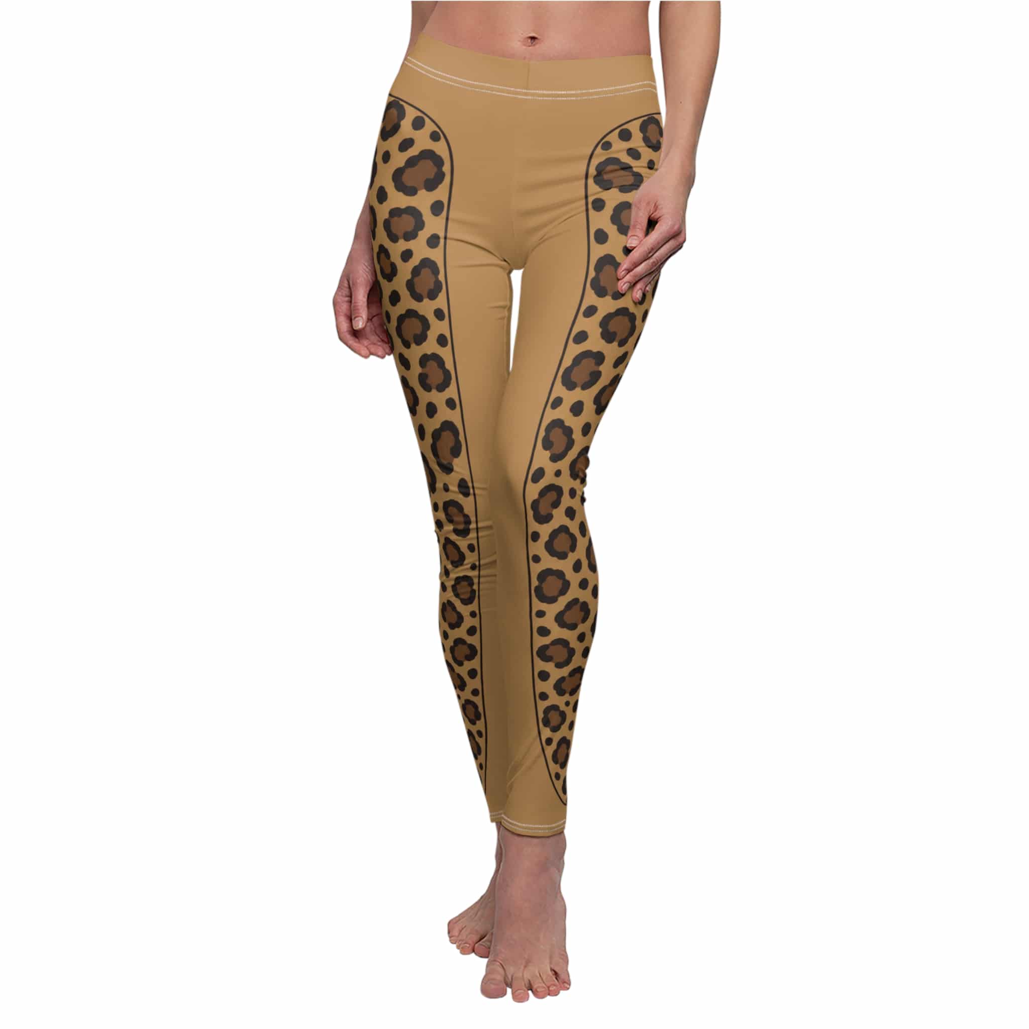 Espresso leopard leggings, a sleek animal print panel in warm caramel - Image 2
