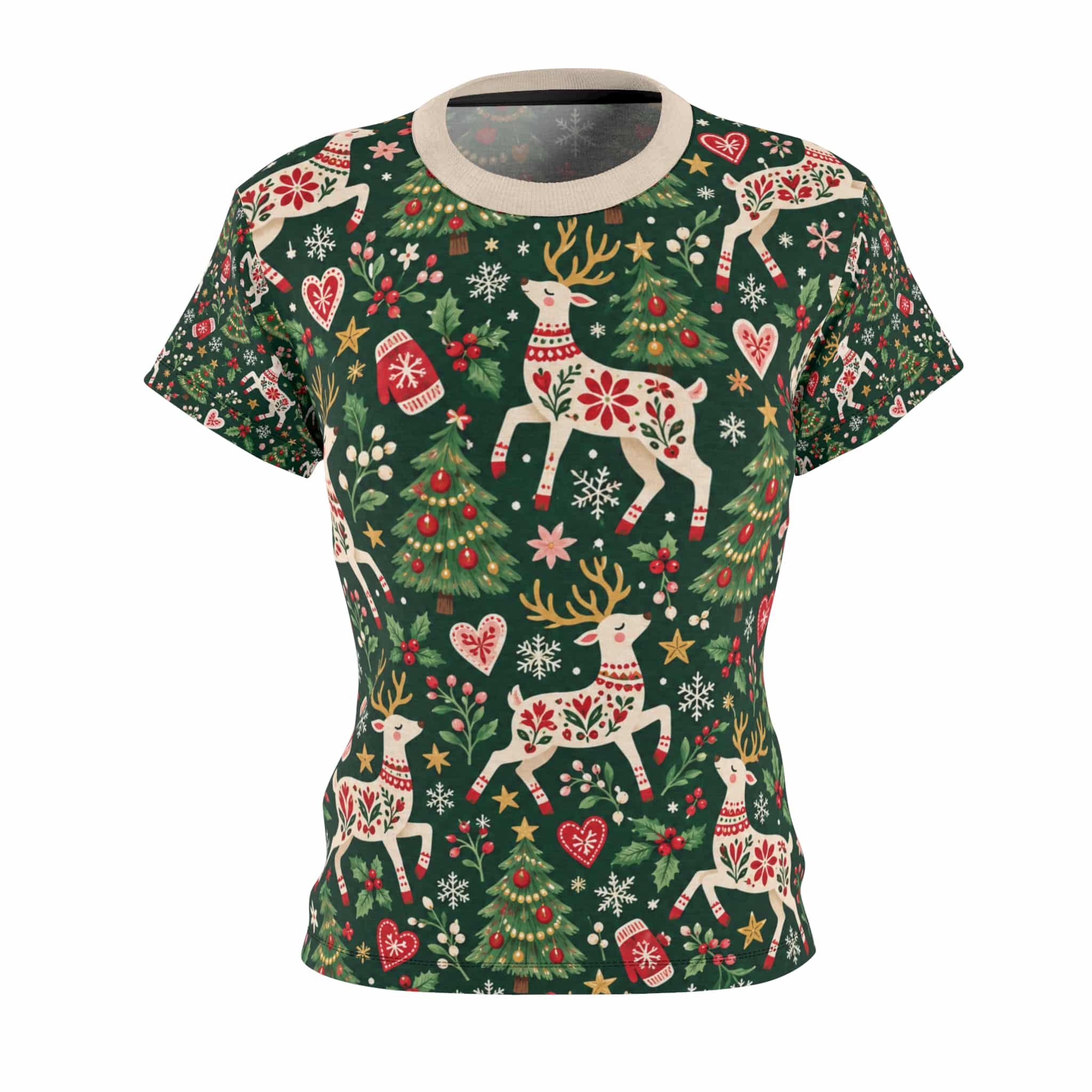 Coquette Christmas Bows Tee, Blush Pink Holiday Women's Festive Print Shirt - Image 9