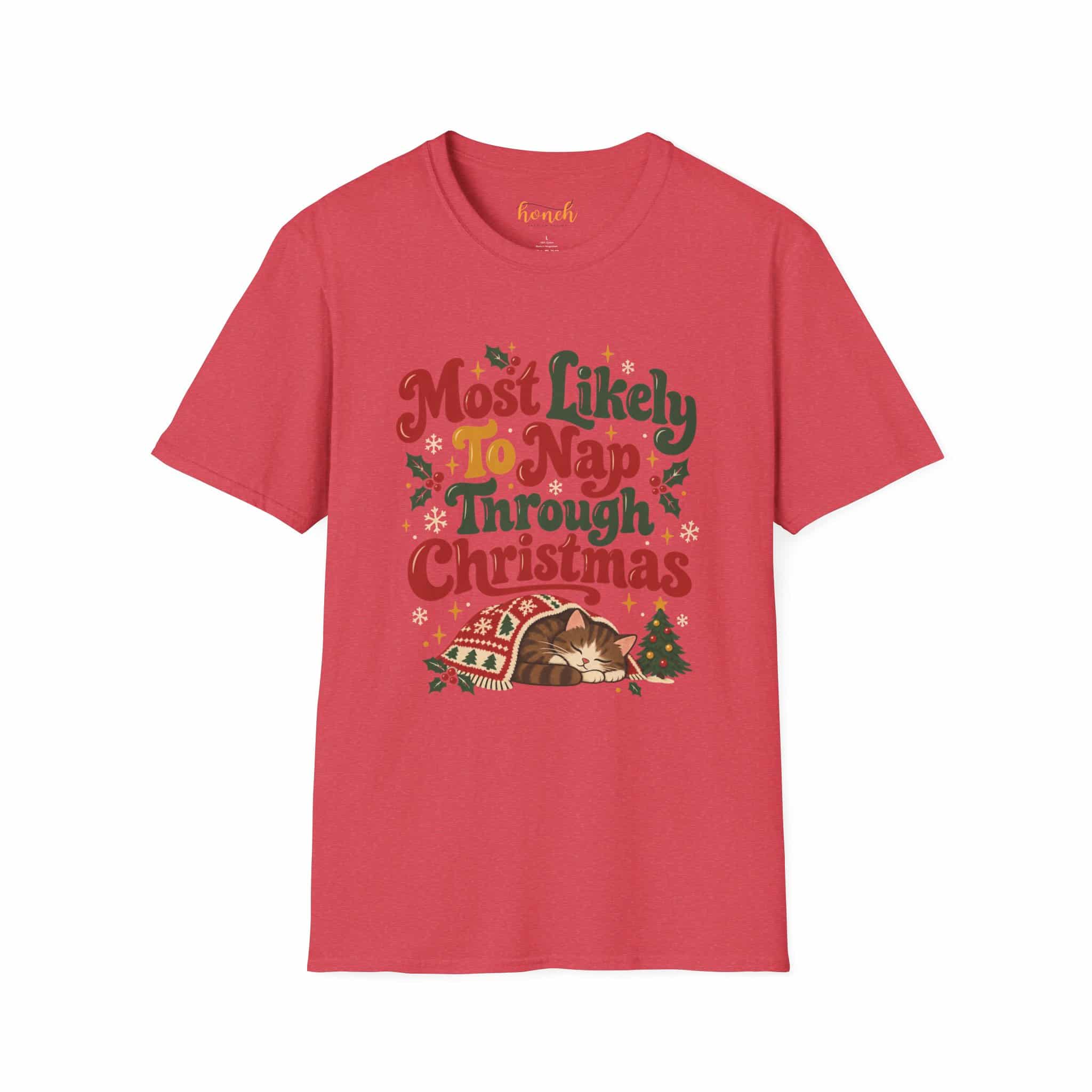 Most Likely To Nap Through Christmas Unisex Softstyle T-Shirt | Funny Holiday Graphic Tee - Image 58