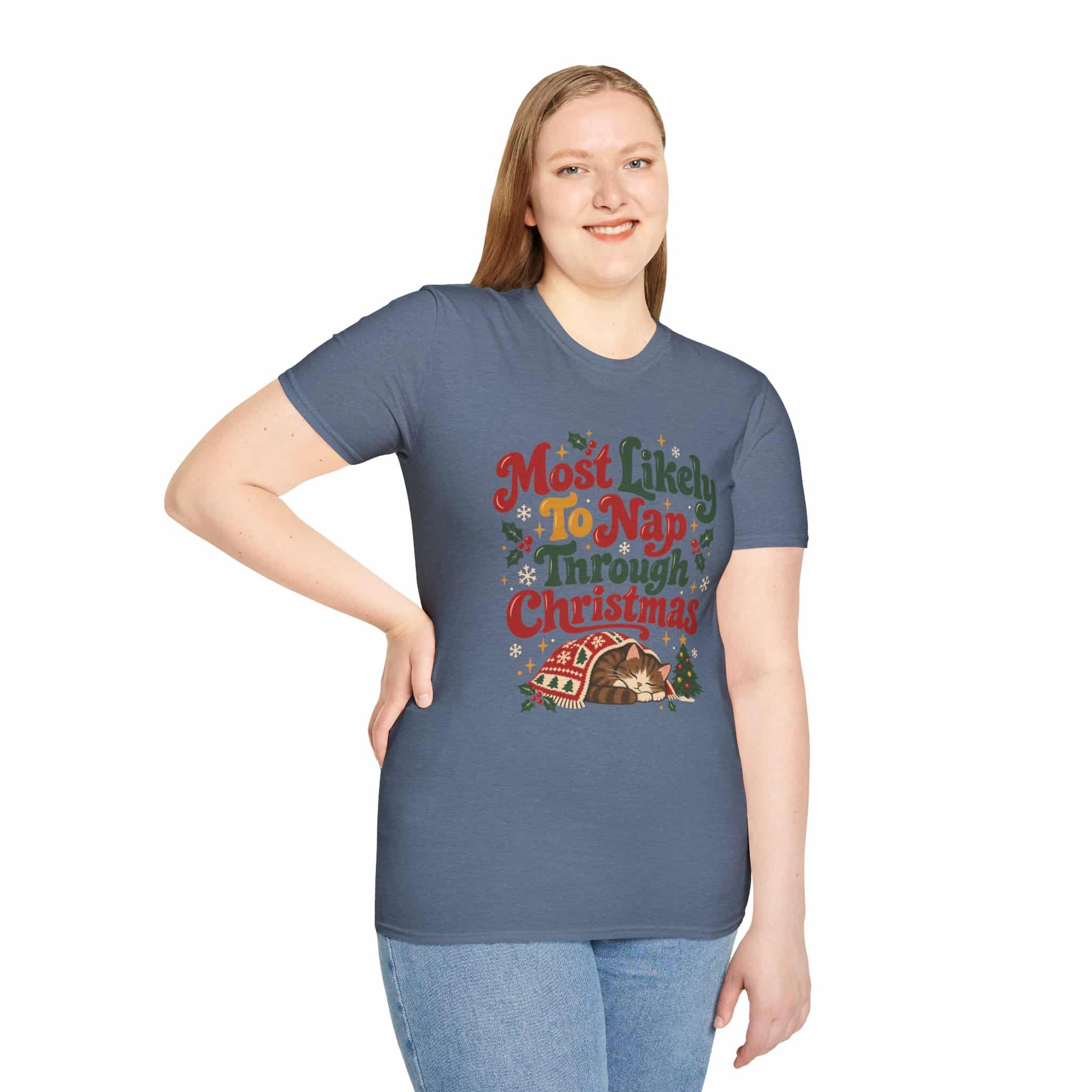 Most Likely To Nap Through Christmas Unisex Softstyle T-Shirt | Funny Holiday Graphic Tee - Image 47