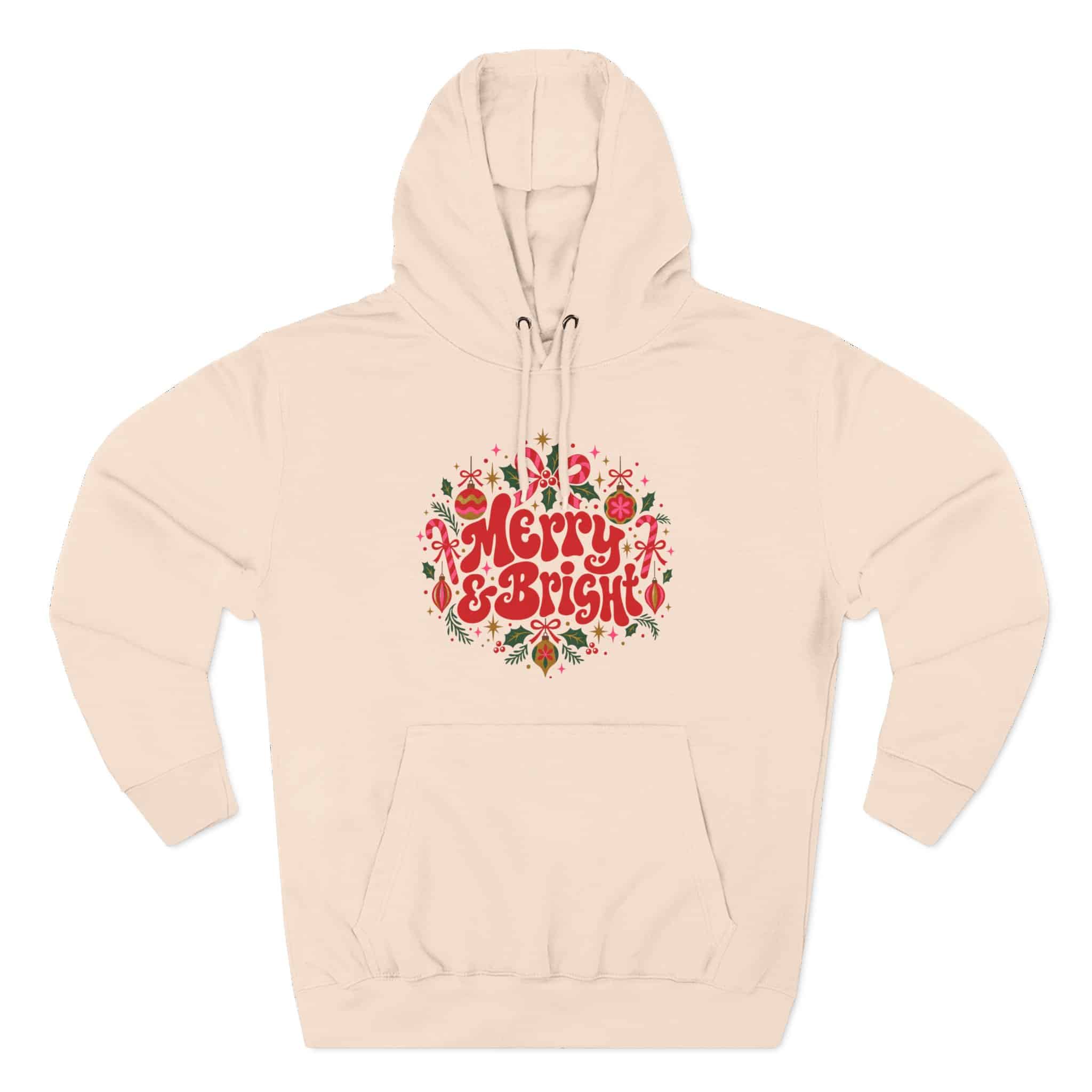 Merry and Bright Christmas Hoodie - Retro Groovy Holiday Ornaments Candy Cane Christmas Hoodie - Image 18