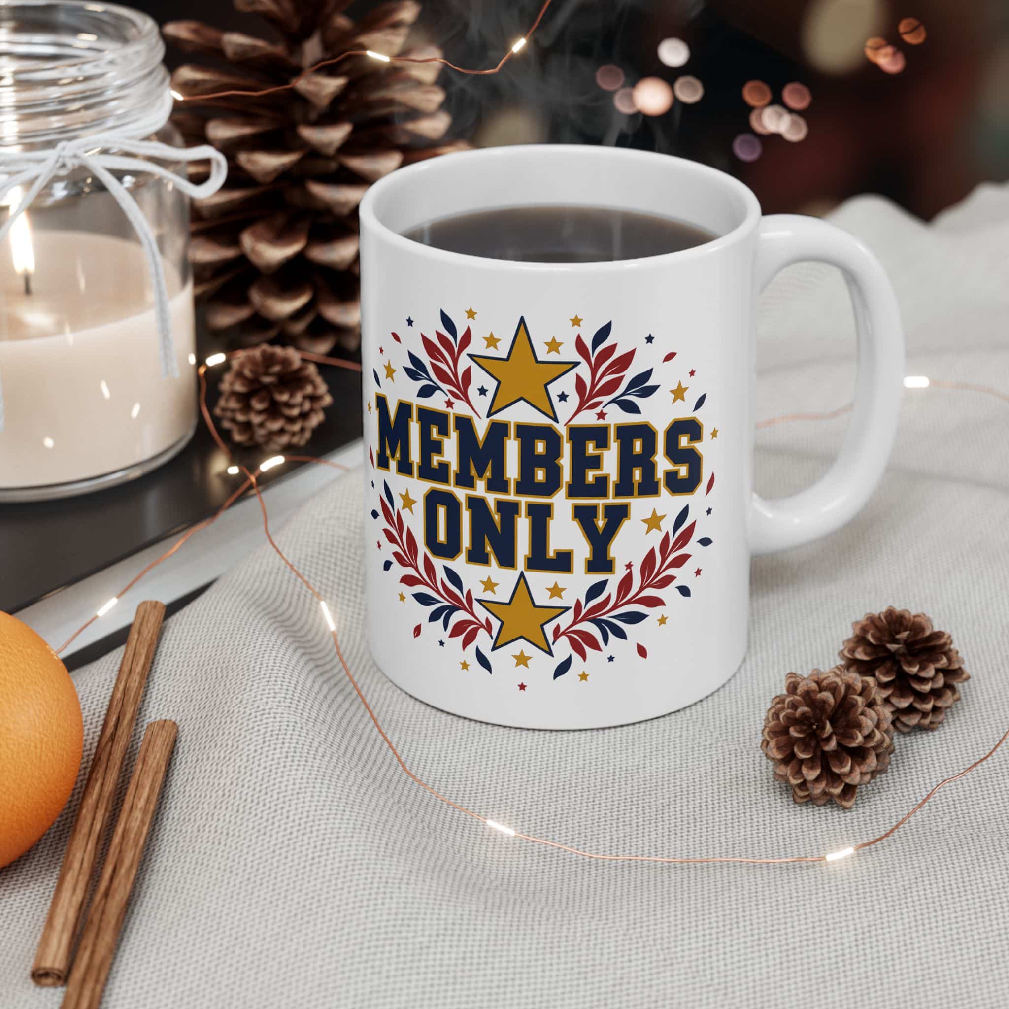 Members Only Ceramic Mug — Retro Star Wreath Coffee Cup (11oz/15oz)