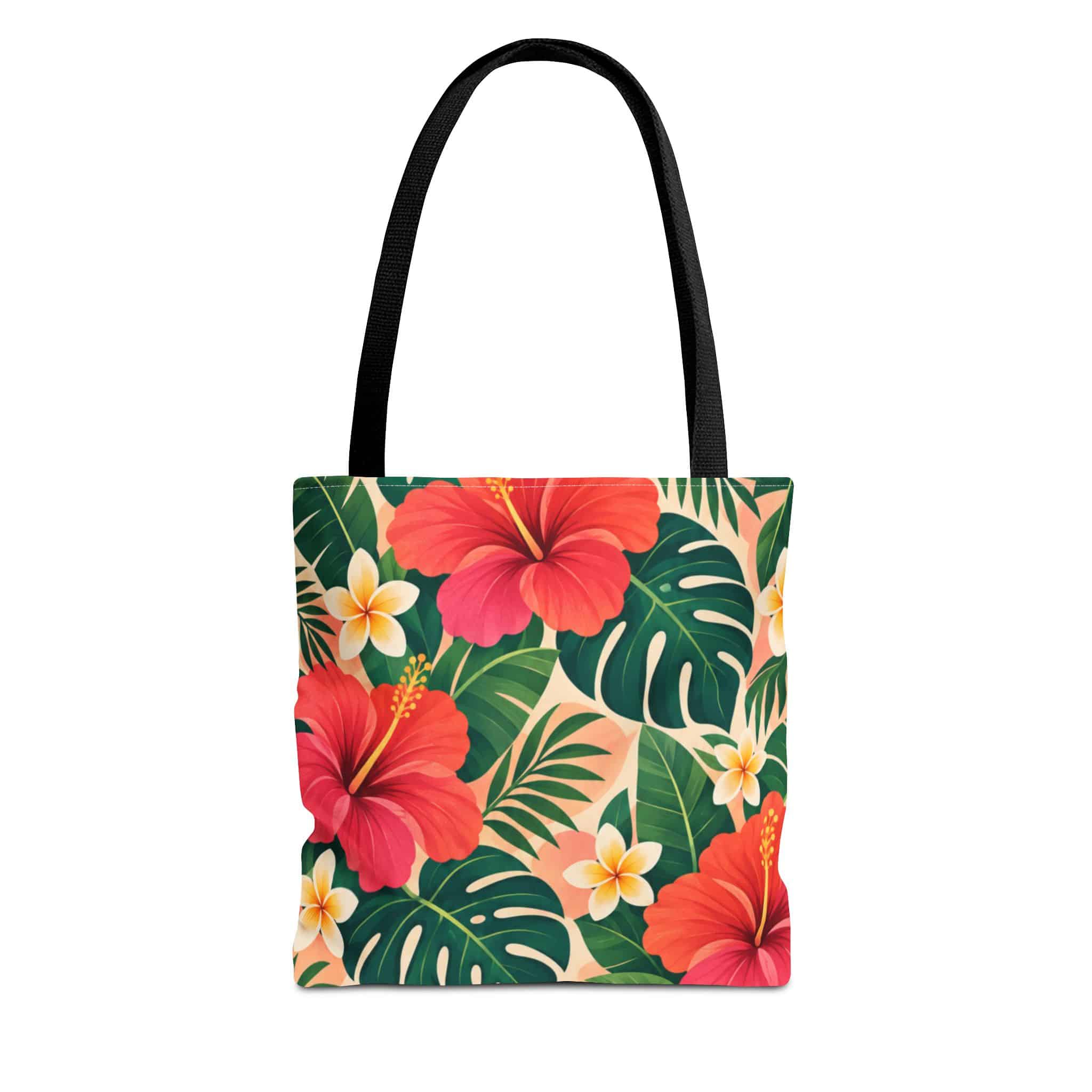 Tropical Hibiscus Tote Bag — Red Floral & Monstera Leaf All-Over Print Shopper