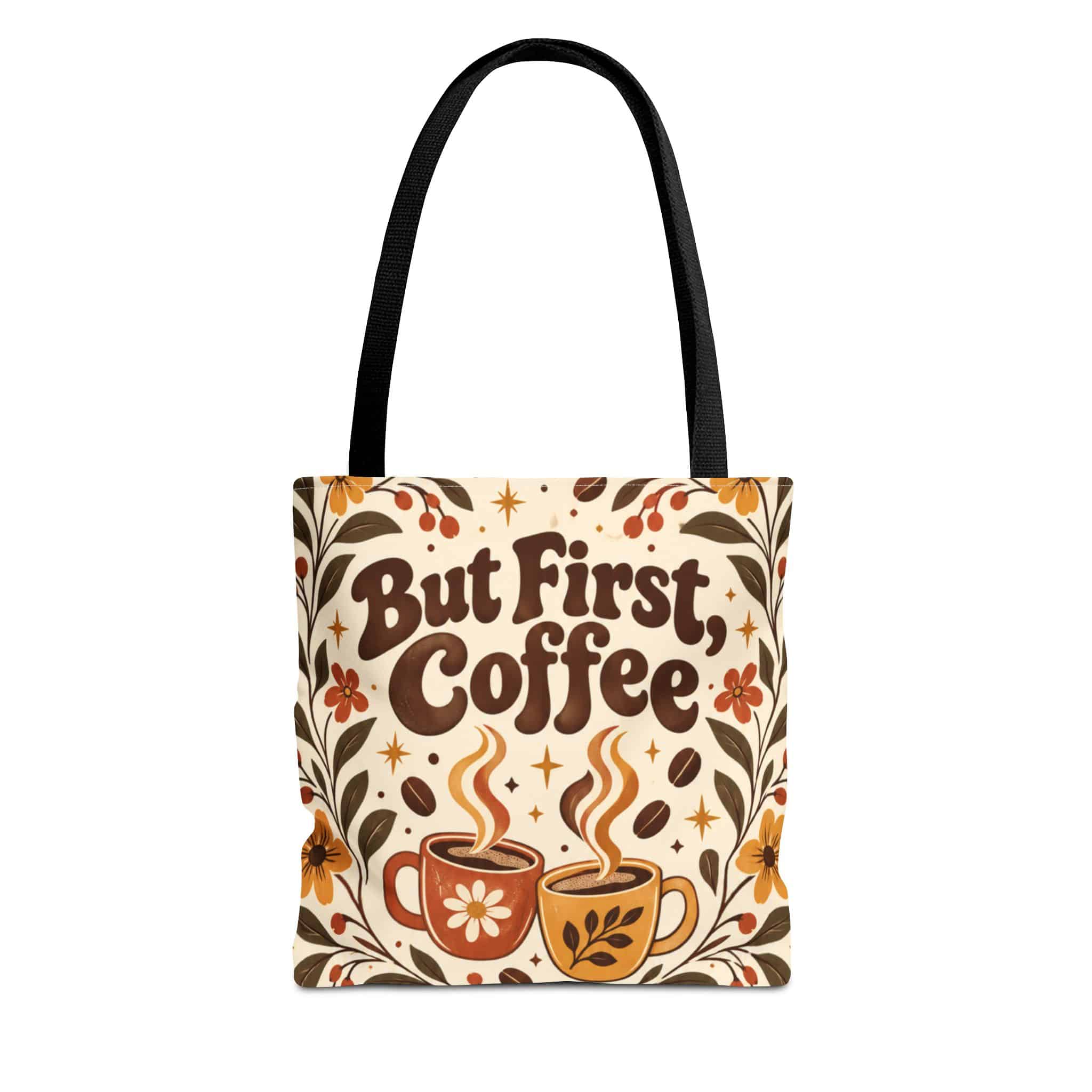 But First Coffee Tote Bag — Floral Retro Coffee Tote