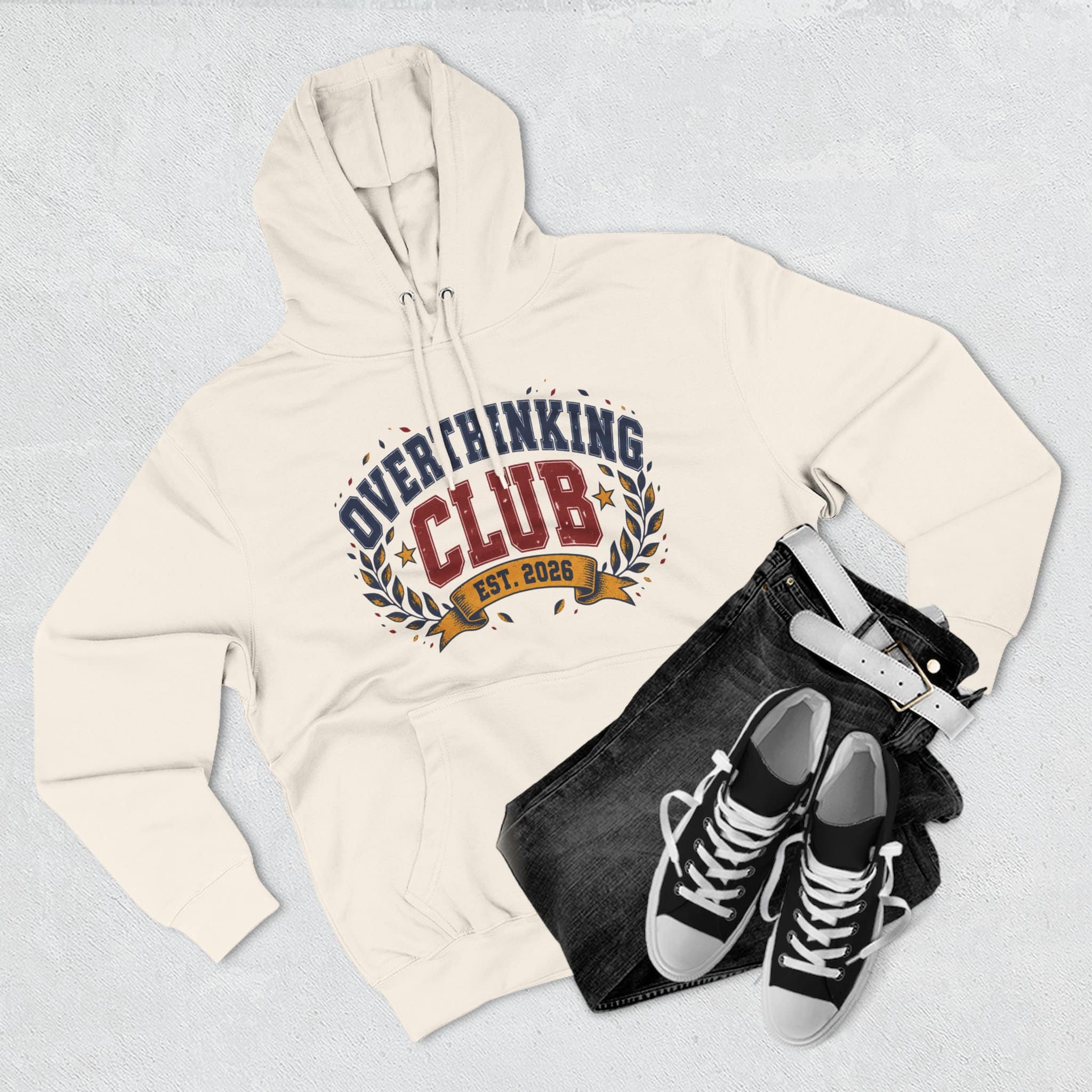 Overthinking Club Hoodie - Funny Vintage Collegiate Varsity Style Humor Hoodie - Image 12