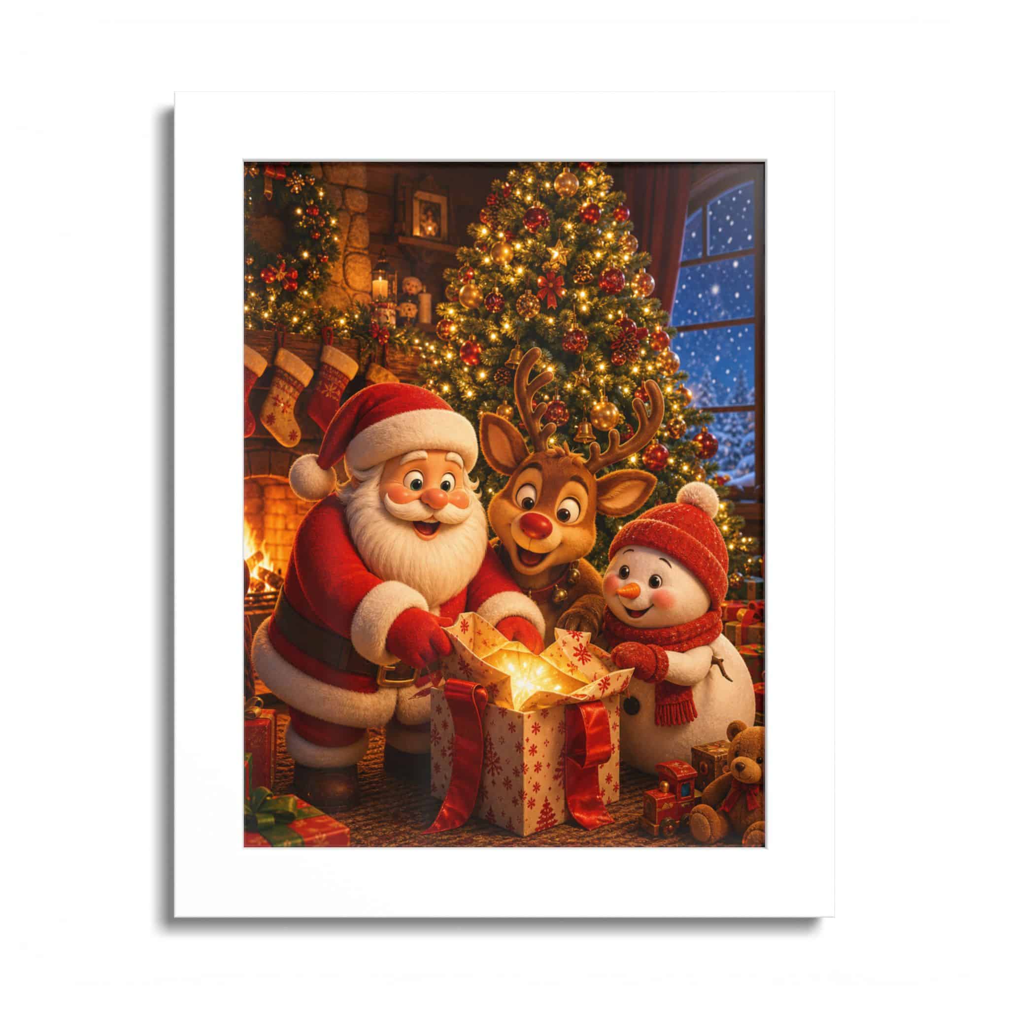 Santa Reindeer Snowman under the Tree Christmas Poster - Image 2