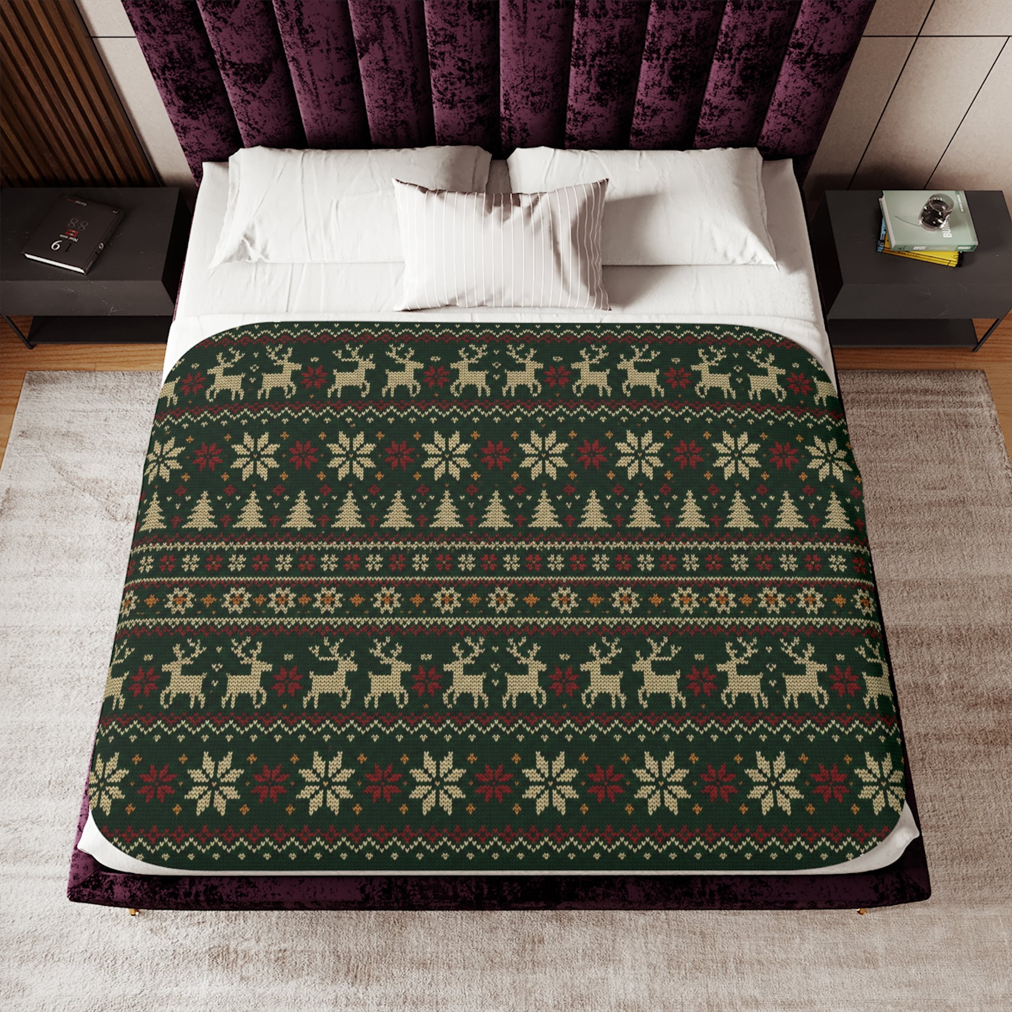 Christmas Fair Isle Sherpa Blanket — Cozy Reindeer & Tree Throw - Image 37