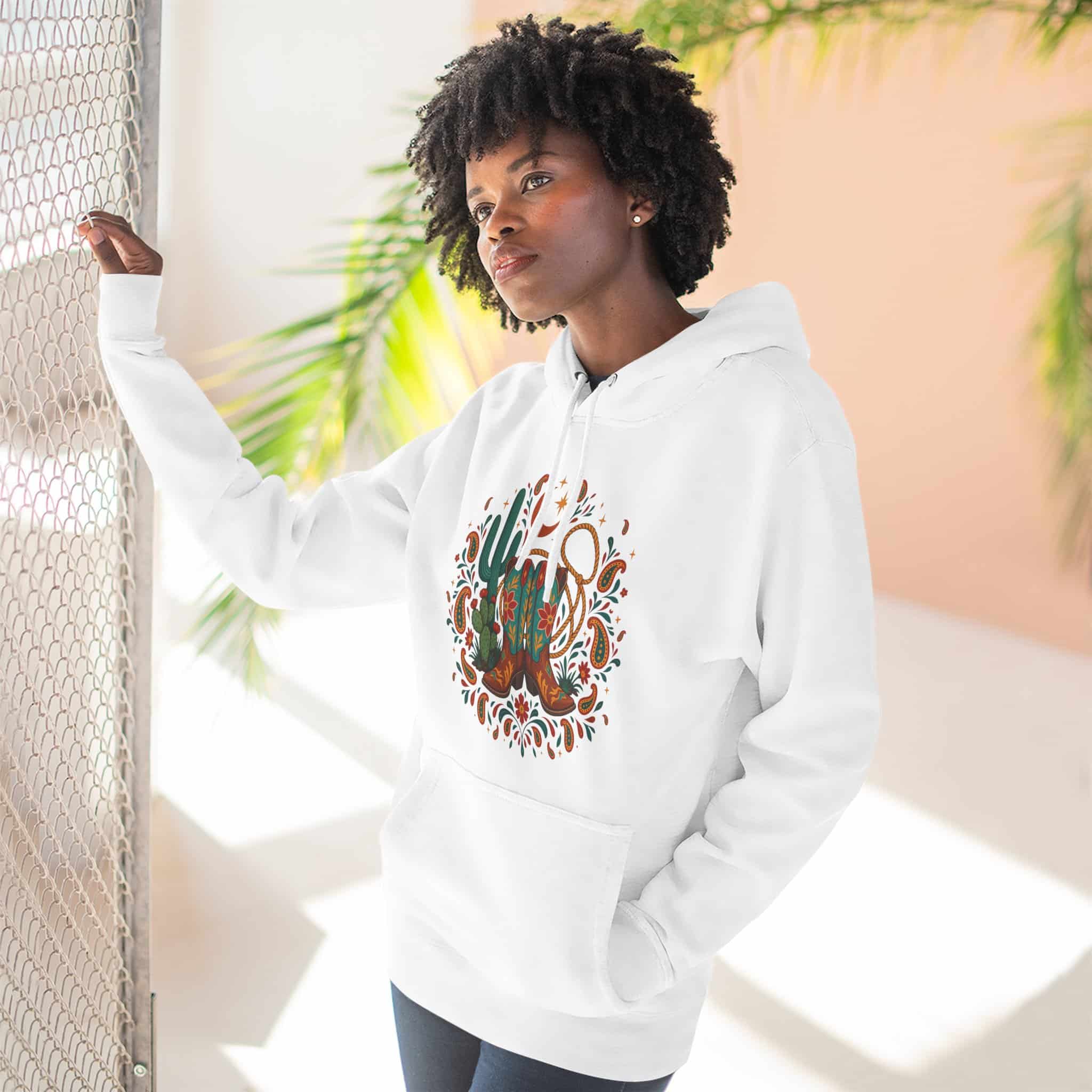 Western Desert Cowgirl Hoodie - Cowboy Boots Cactus Bandana Paisley Boho Hoodie