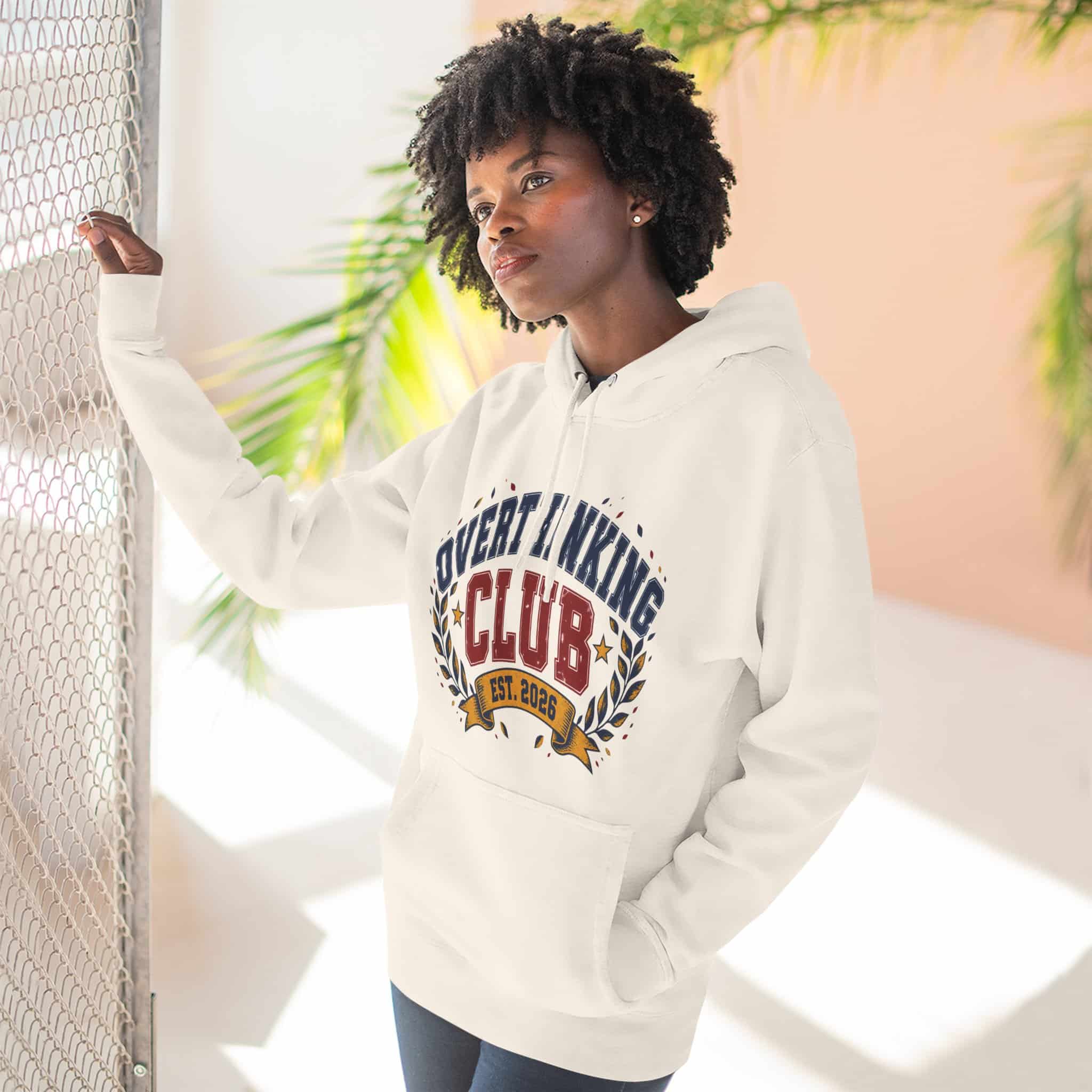 Overthinking Club Hoodie - Funny Vintage Collegiate Varsity Style Humor Hoodie - Image 11