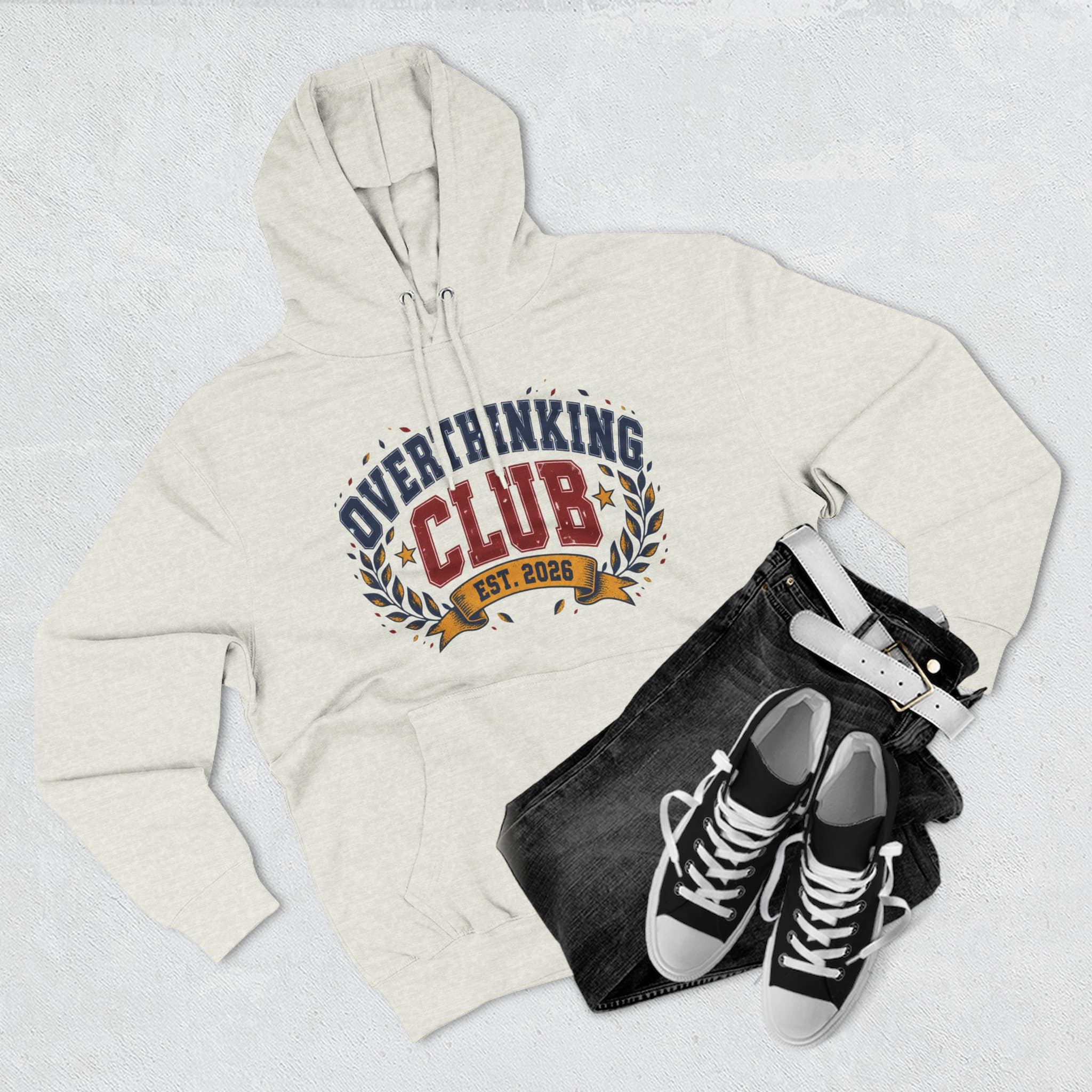 Overthinking Club Hoodie - Funny Vintage Collegiate Varsity Style Humor Hoodie - Image 22