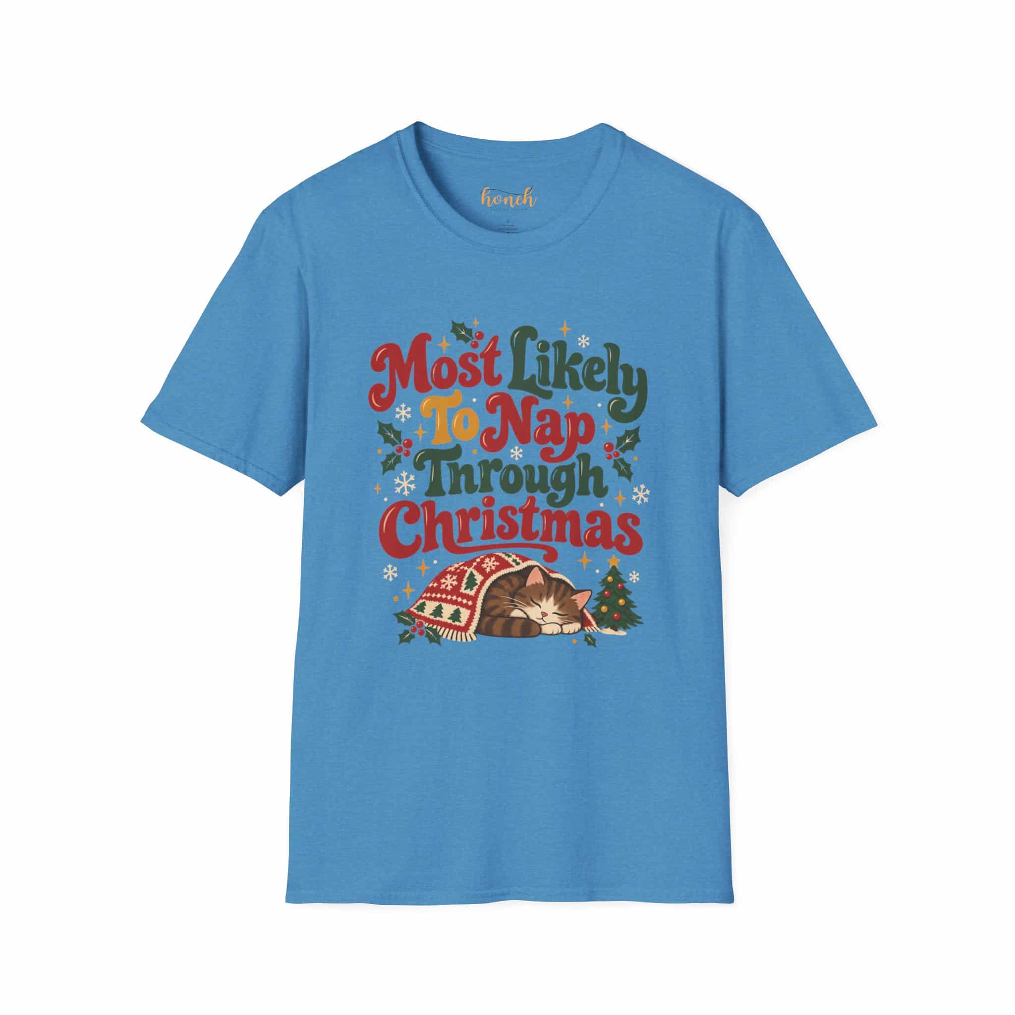Most Likely To Nap Through Christmas Unisex Softstyle T-Shirt | Funny Holiday Graphic Tee - Image 37