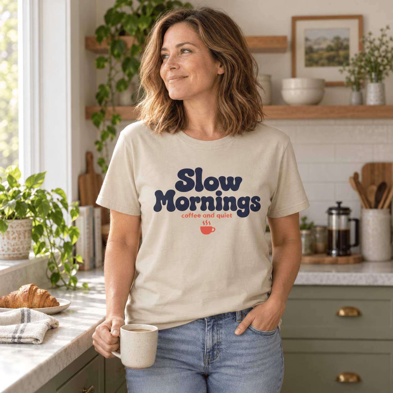 Slow Mornings Coffee Lover - T-Shirt by Honeh