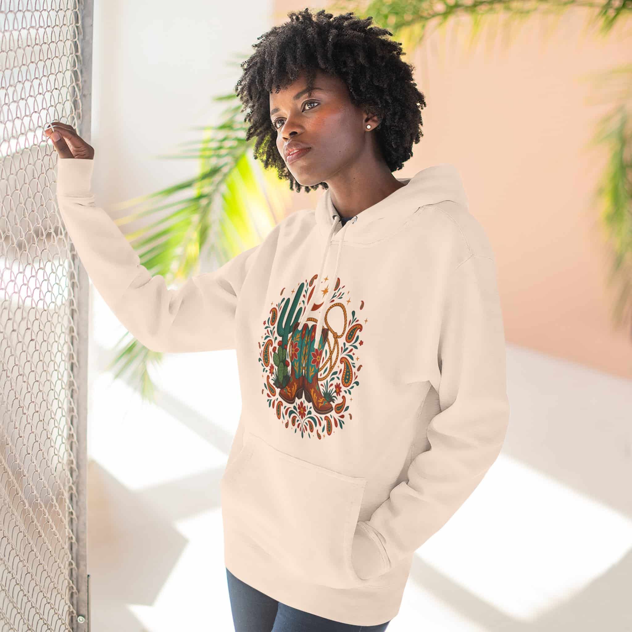 Western Desert Cowgirl Hoodie - Cowboy Boots Cactus Bandana Paisley Boho Hoodie - Image 16