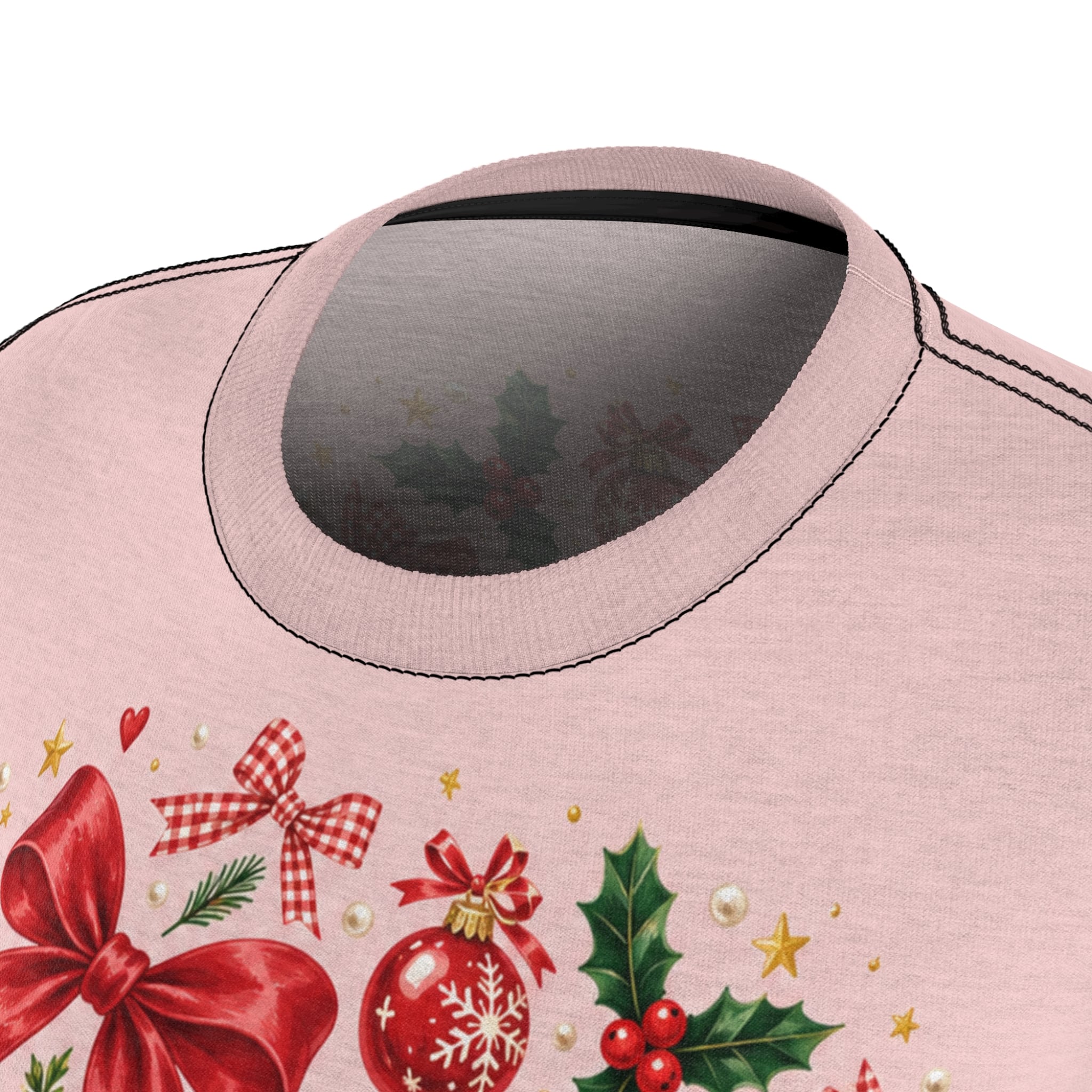 Women’s Tee Pink Christmas Bows & Ornaments Shirt - Image 12
