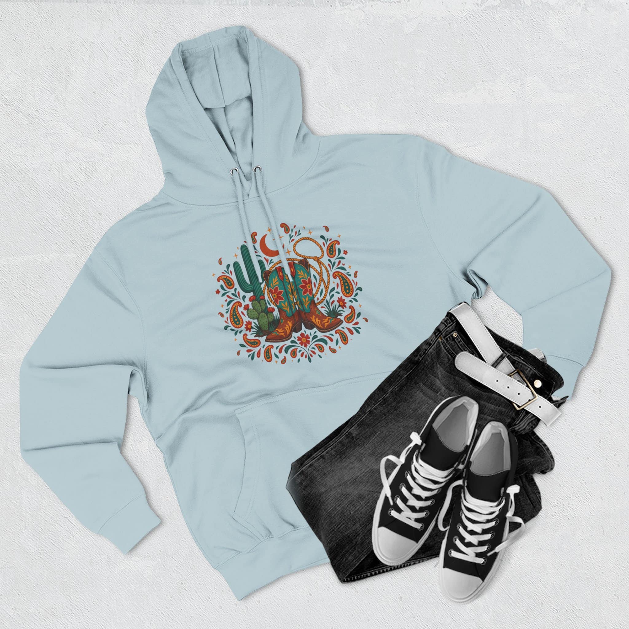 Western Desert Cowgirl Hoodie - Cowboy Boots Cactus Bandana Paisley Boho Hoodie - Image 27