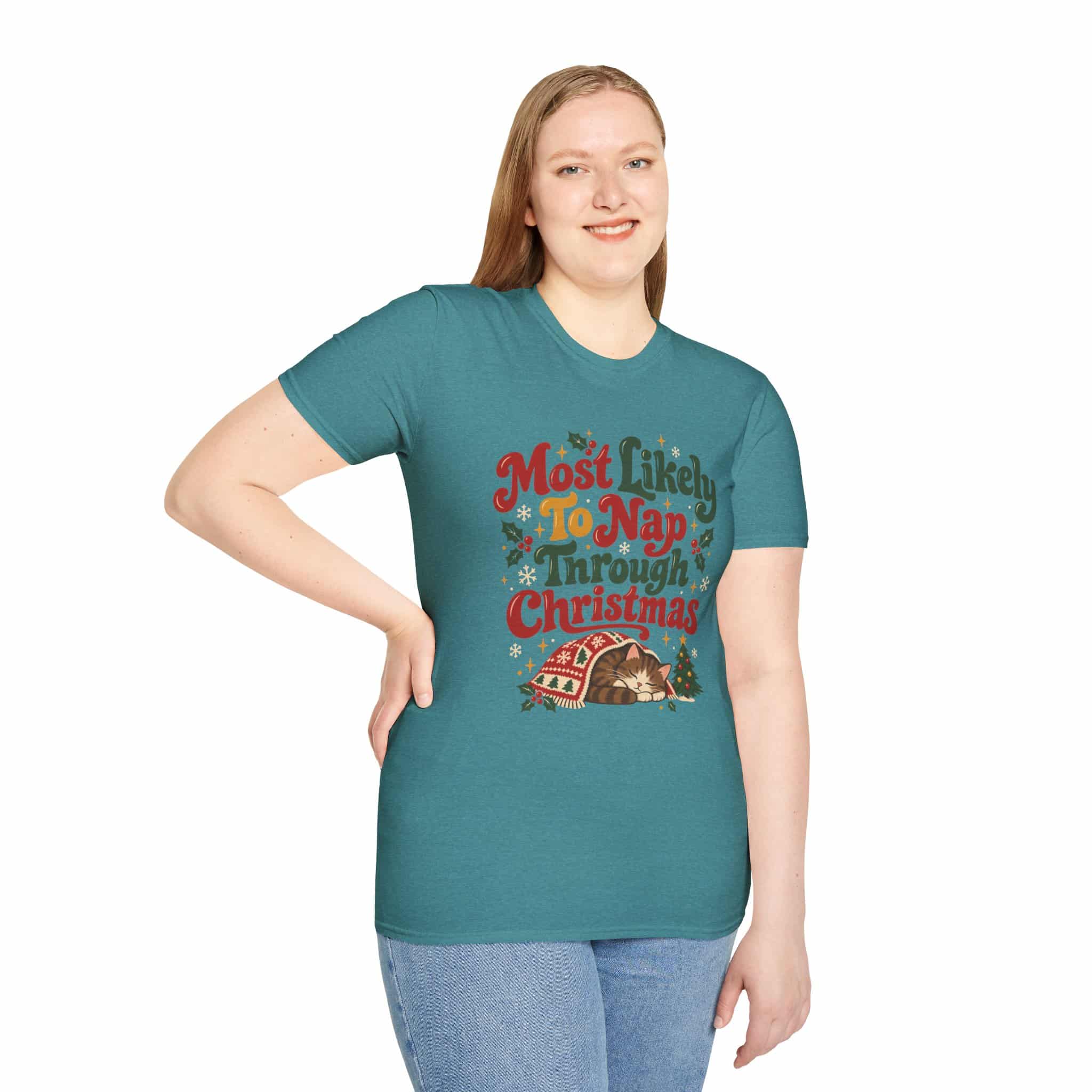 Most Likely To Nap Through Christmas Unisex Softstyle T-Shirt | Funny Holiday Graphic Tee - Image 33