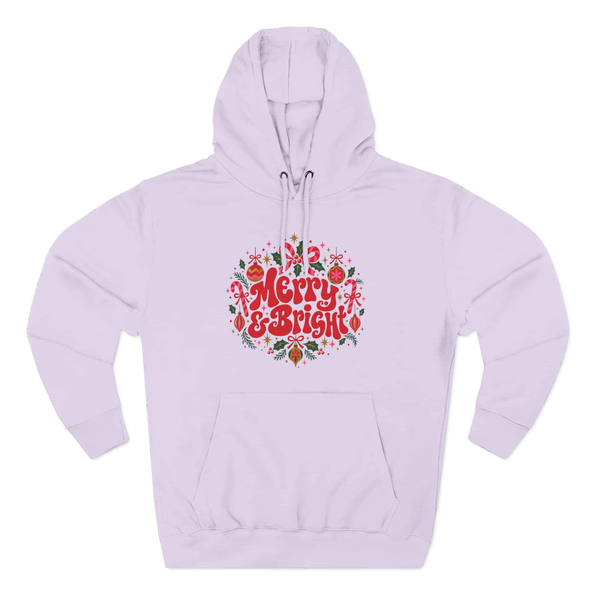 Merry and Bright Christmas Hoodie - Retro Groovy Holiday Ornaments Candy Cane Christmas Hoodie - Image 33