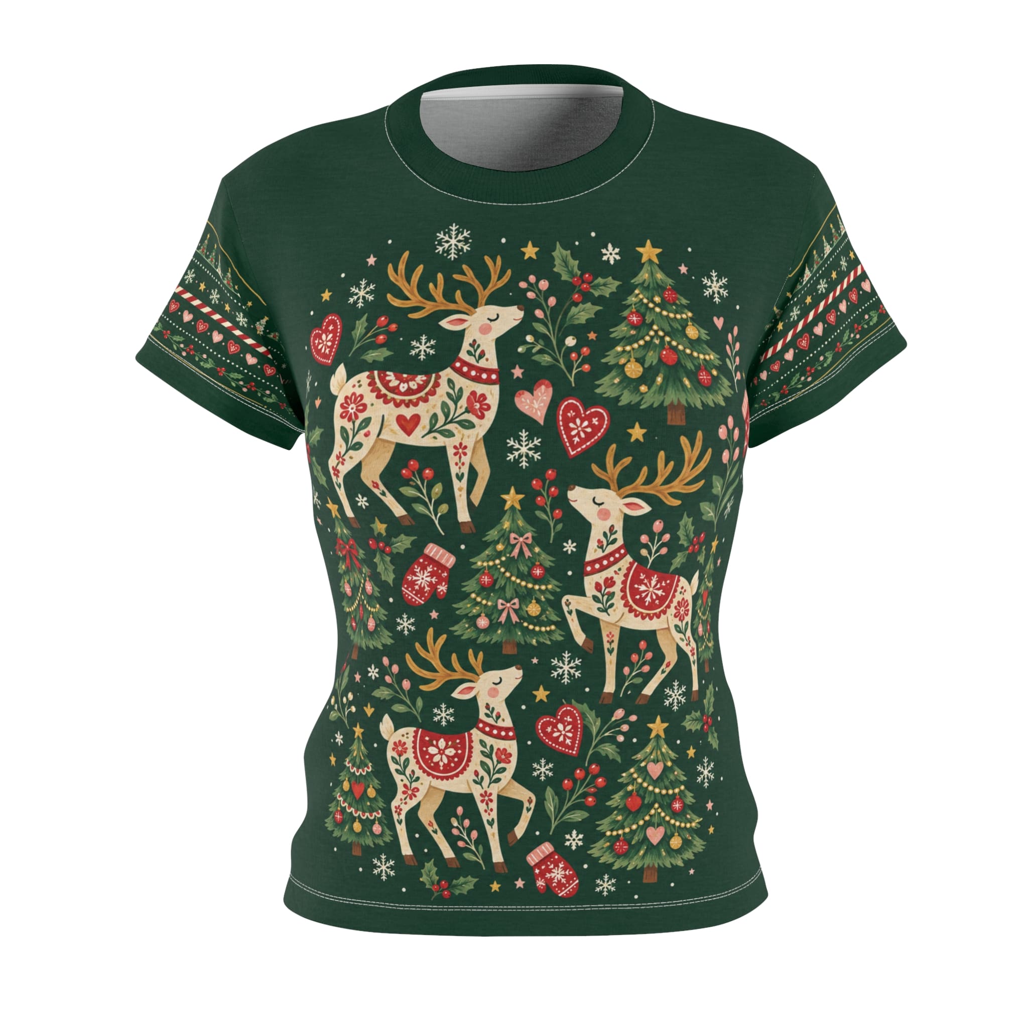 Women's Christmas Reindeer Tee - Festive Green Holiday Graphic Shirt - Image 3