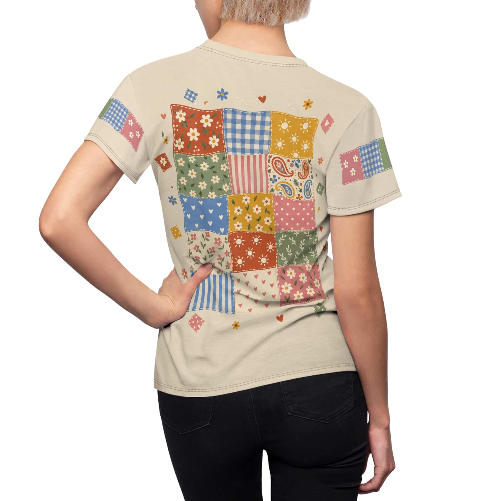 Boho Patchwork Quilt Tee - Vintage Quilt Print Women's T-Shirt - Image 8