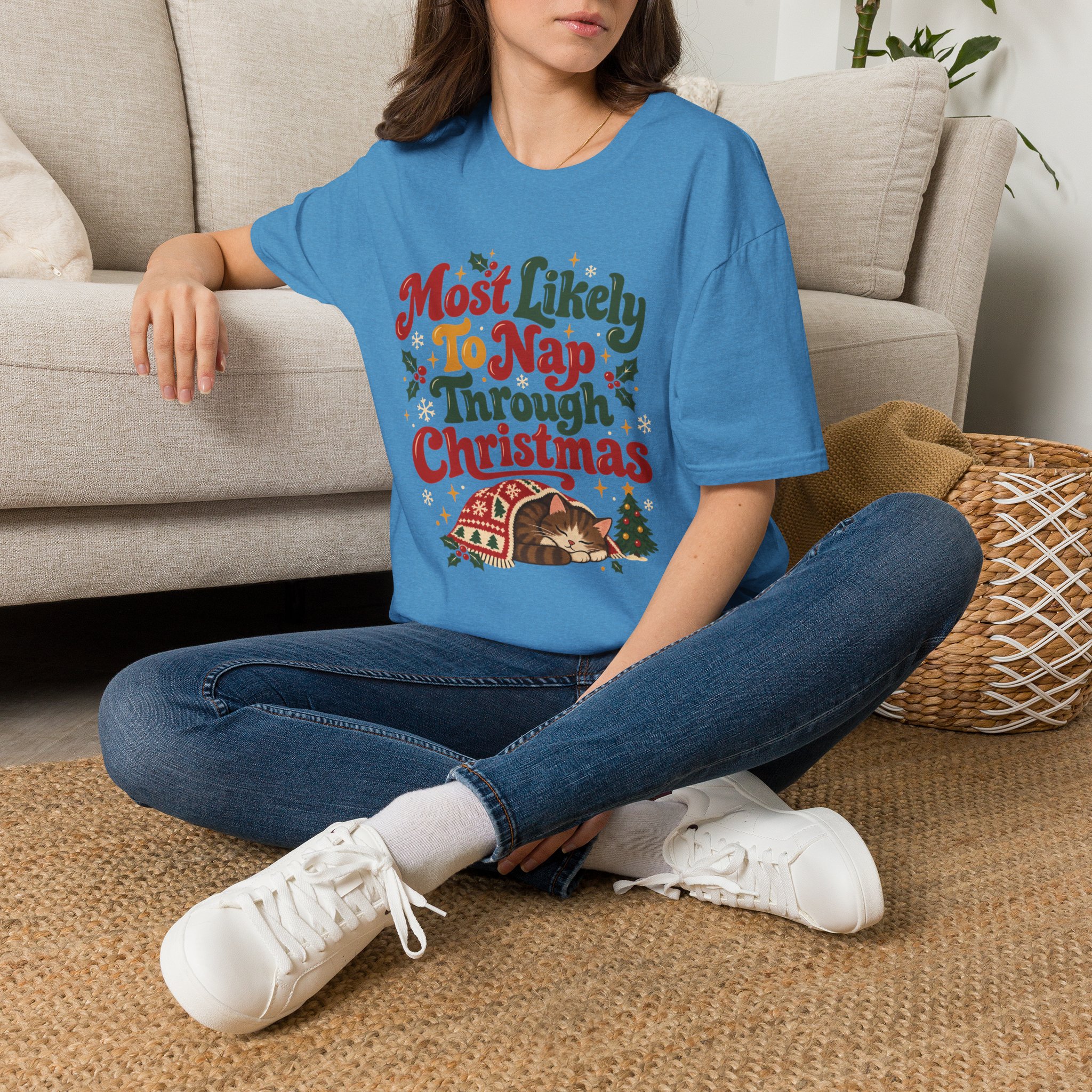 Most Likely To Nap Through Christmas Unisex Softstyle T-Shirt | Funny Holiday Graphic Tee - Image 36