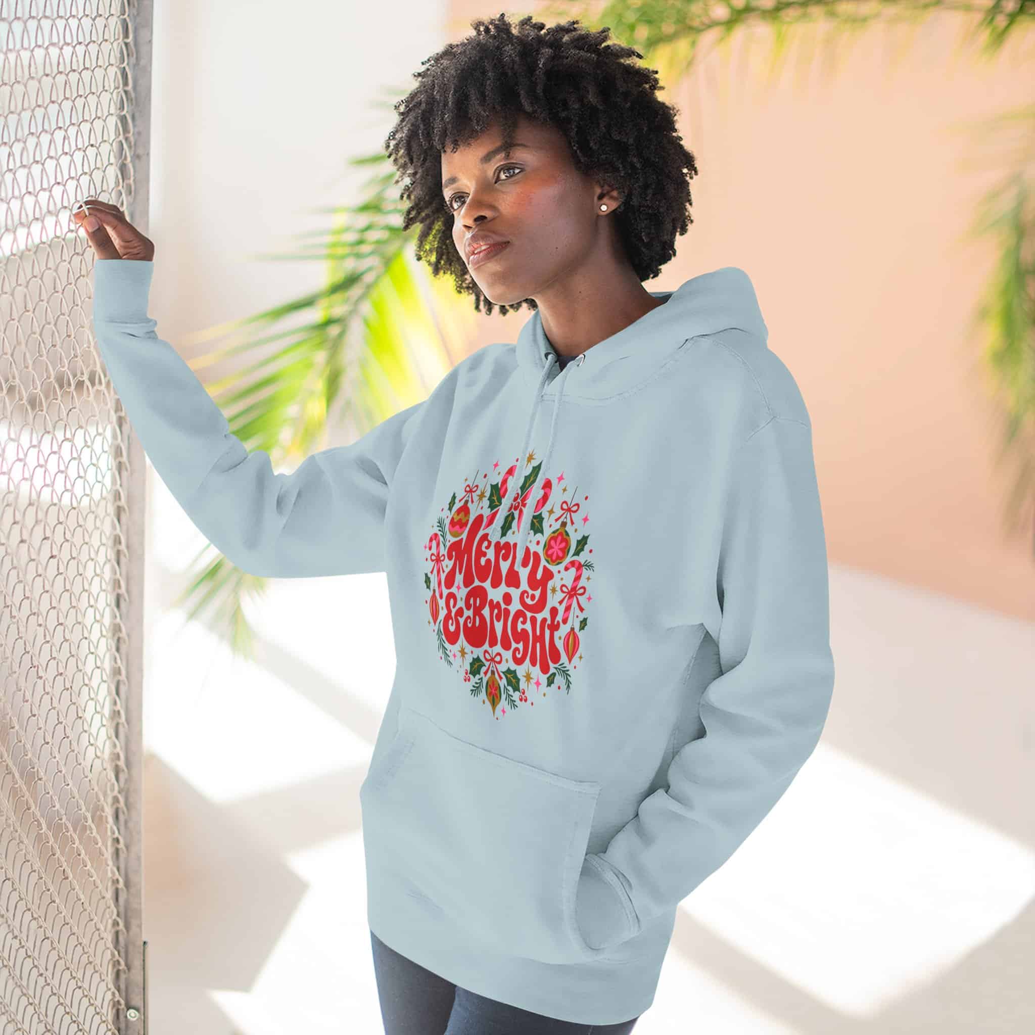 Merry and Bright Christmas Hoodie - Retro Groovy Holiday Ornaments Candy Cane Christmas Hoodie - Image 26