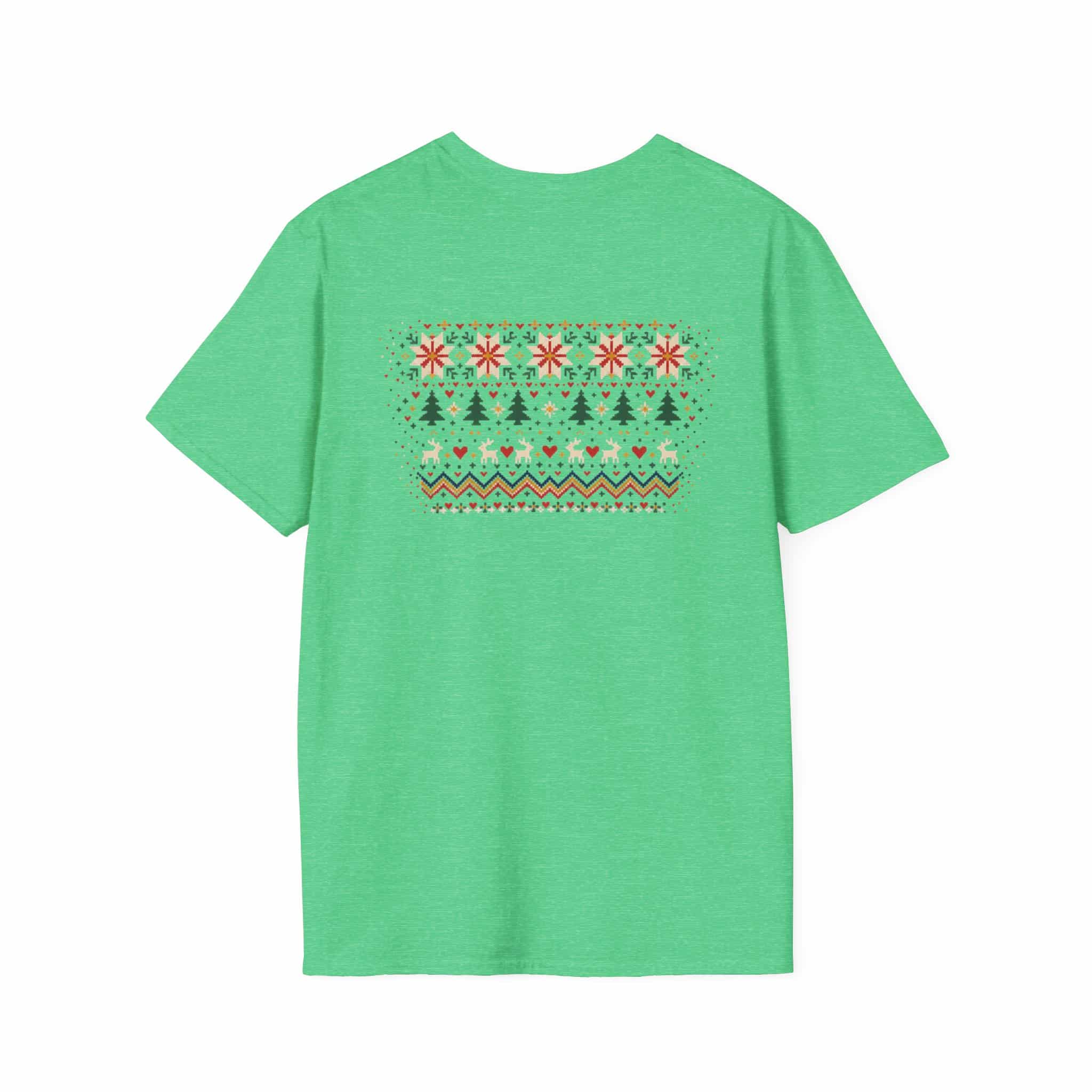 Fair Isle Reindeer Unisex Softstyle T-Shirt - Knit-Look Christmas Graphic Tee - Image 24