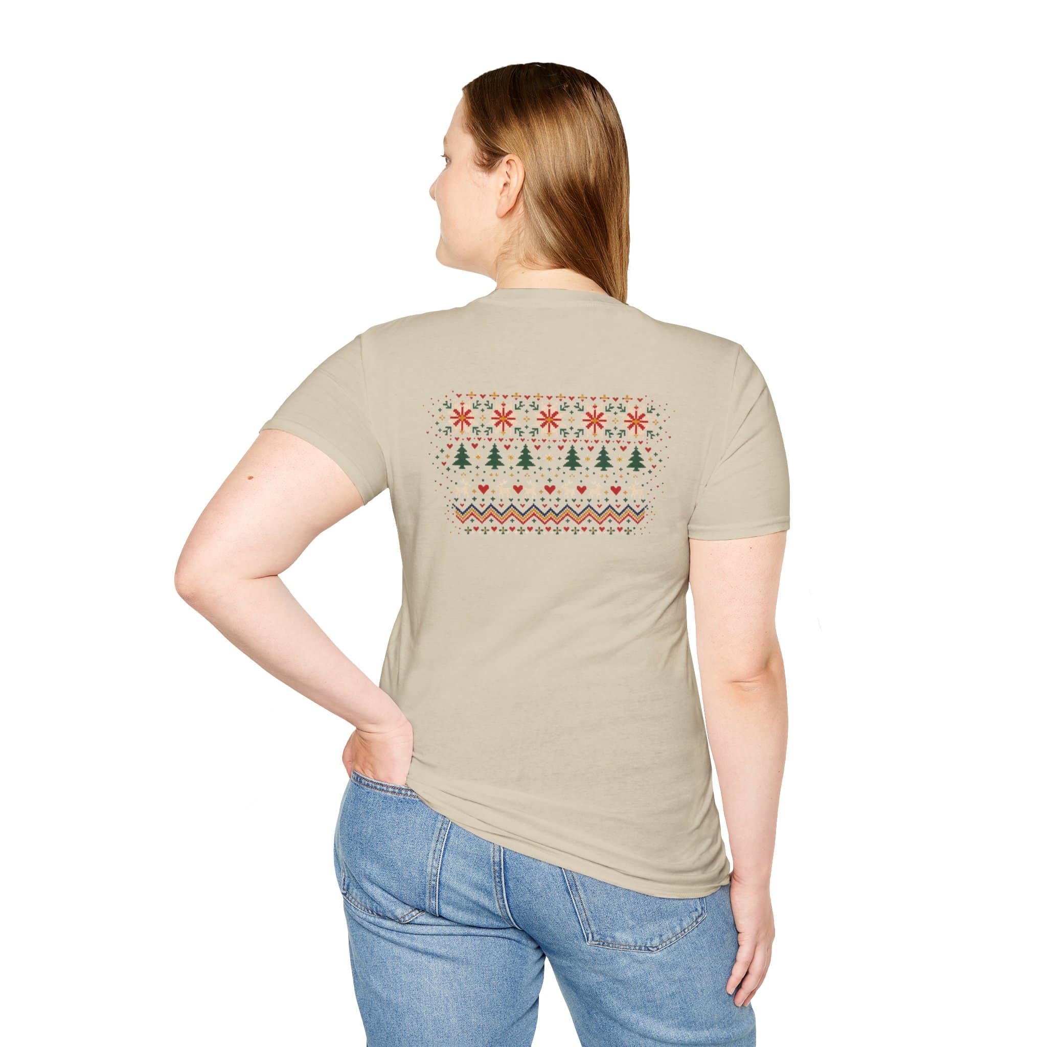 Fair Isle Reindeer Unisex Softstyle T-Shirt - Knit-Look Christmas Graphic Tee - Image 13