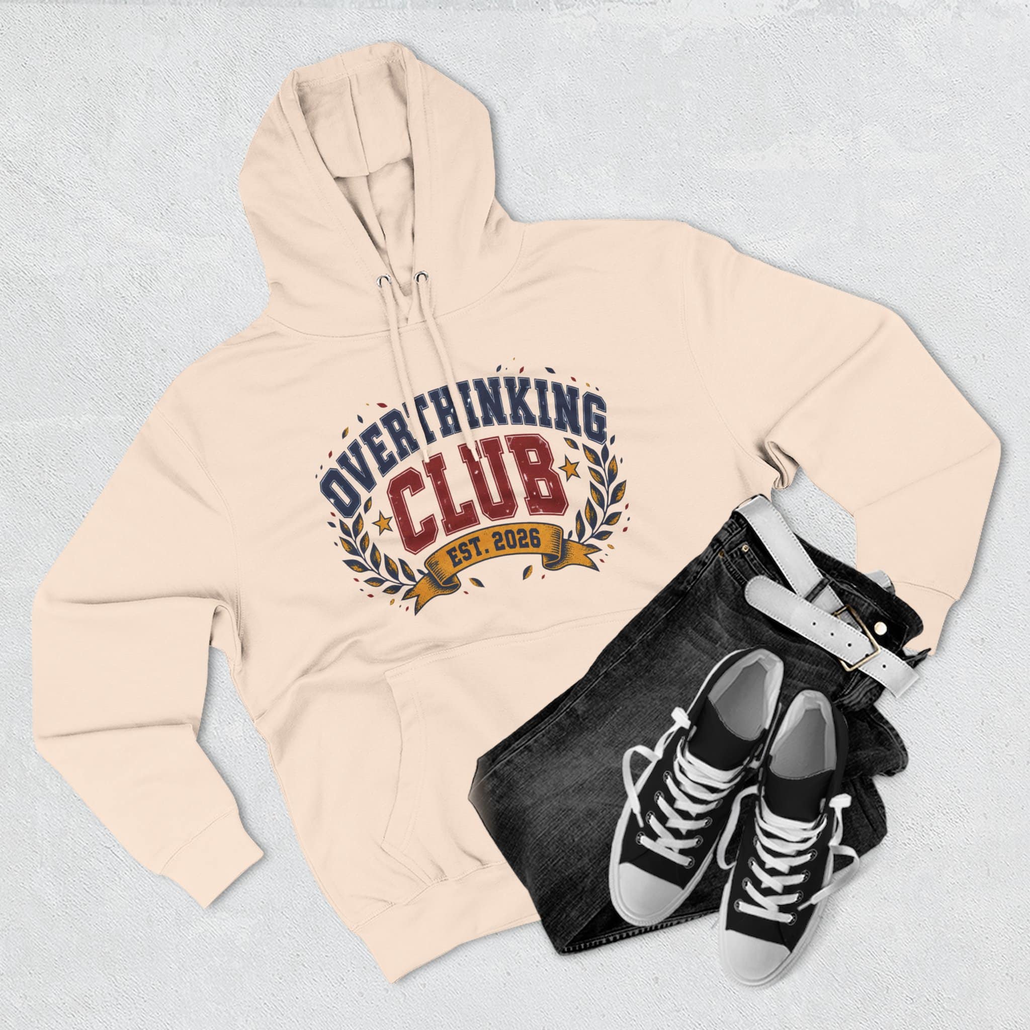 Overthinking Club Hoodie - Funny Vintage Collegiate Varsity Style Humor Hoodie - Image 17