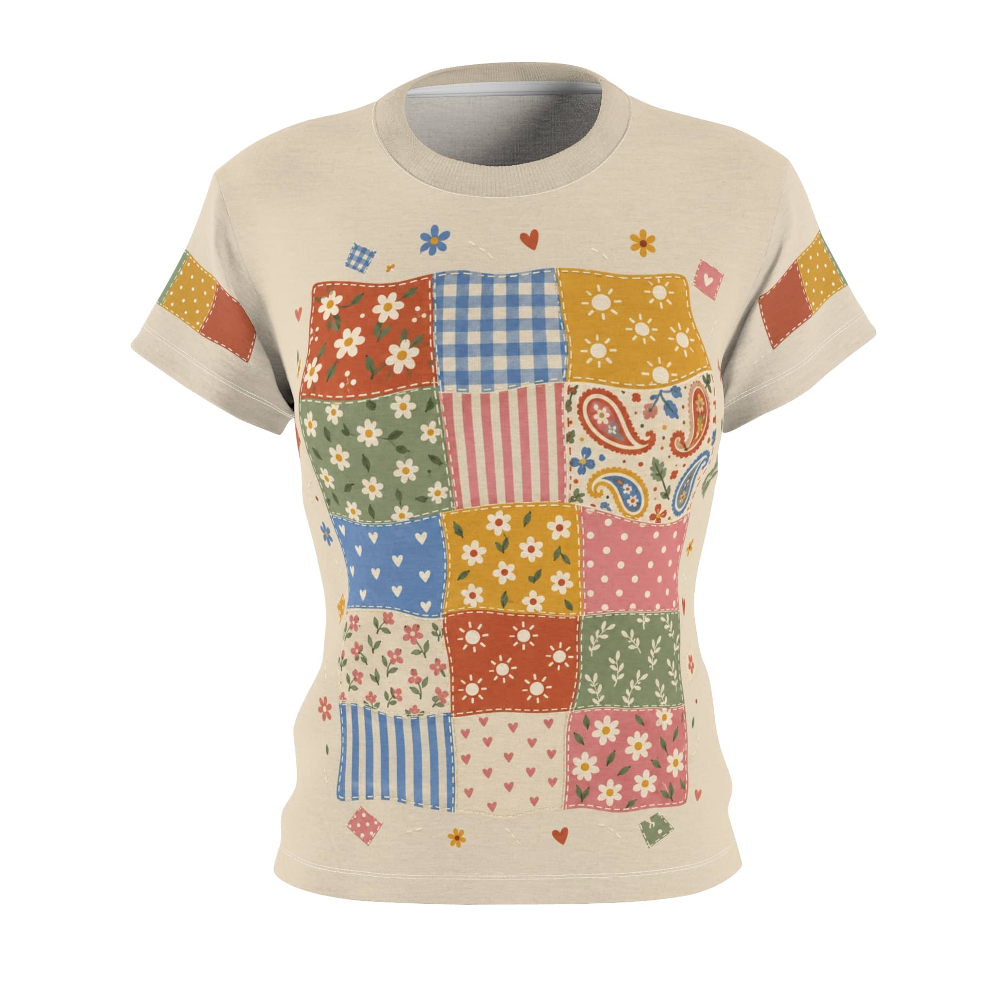 Boho Patchwork Quilt Tee - Vintage Quilt Print Women's T-Shirt - Image 3