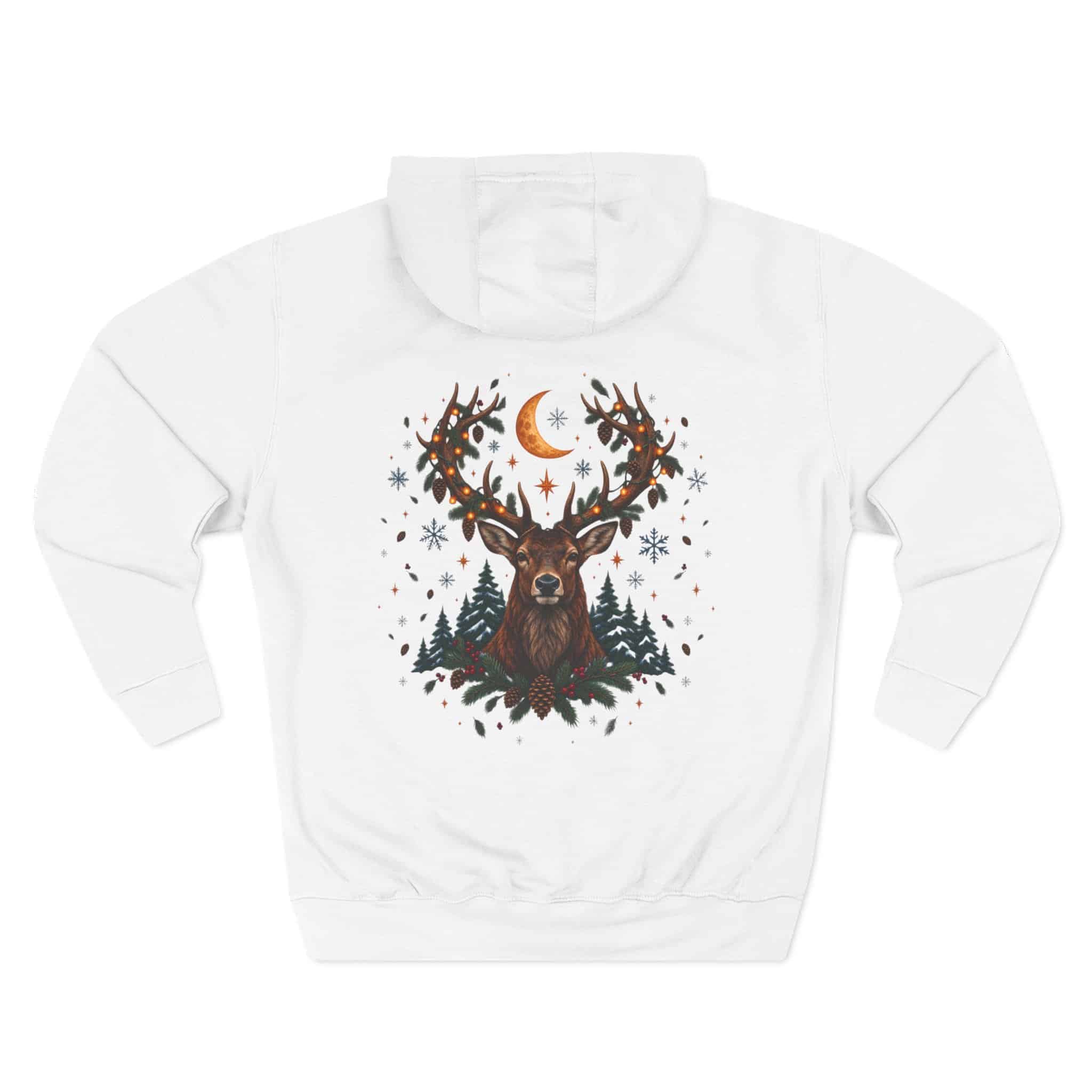 Woodland Winter Cabin Hoodie - Cozy Christmas Forest Stag Pine Trees Snowy Cabin Hoodie - Image 4