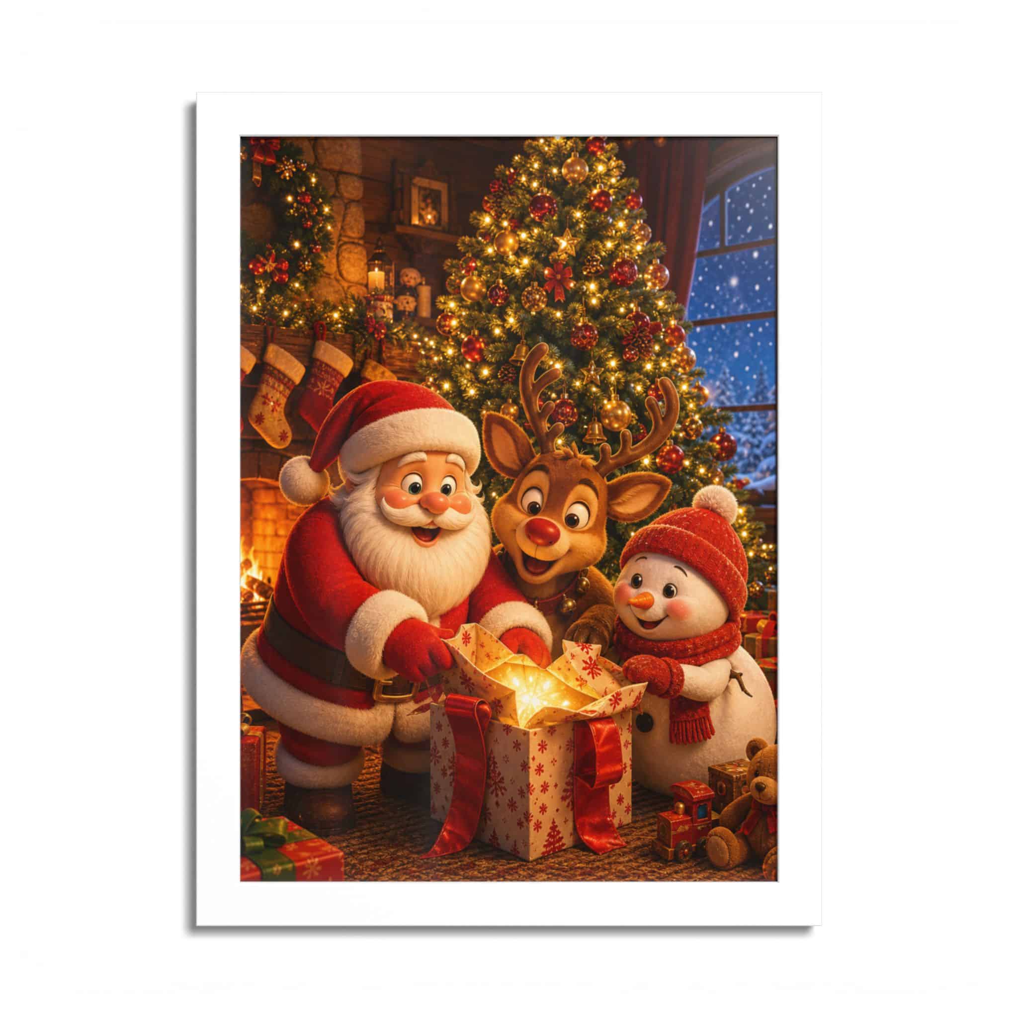 Santa Reindeer Snowman under the Tree Christmas Poster - Image 12