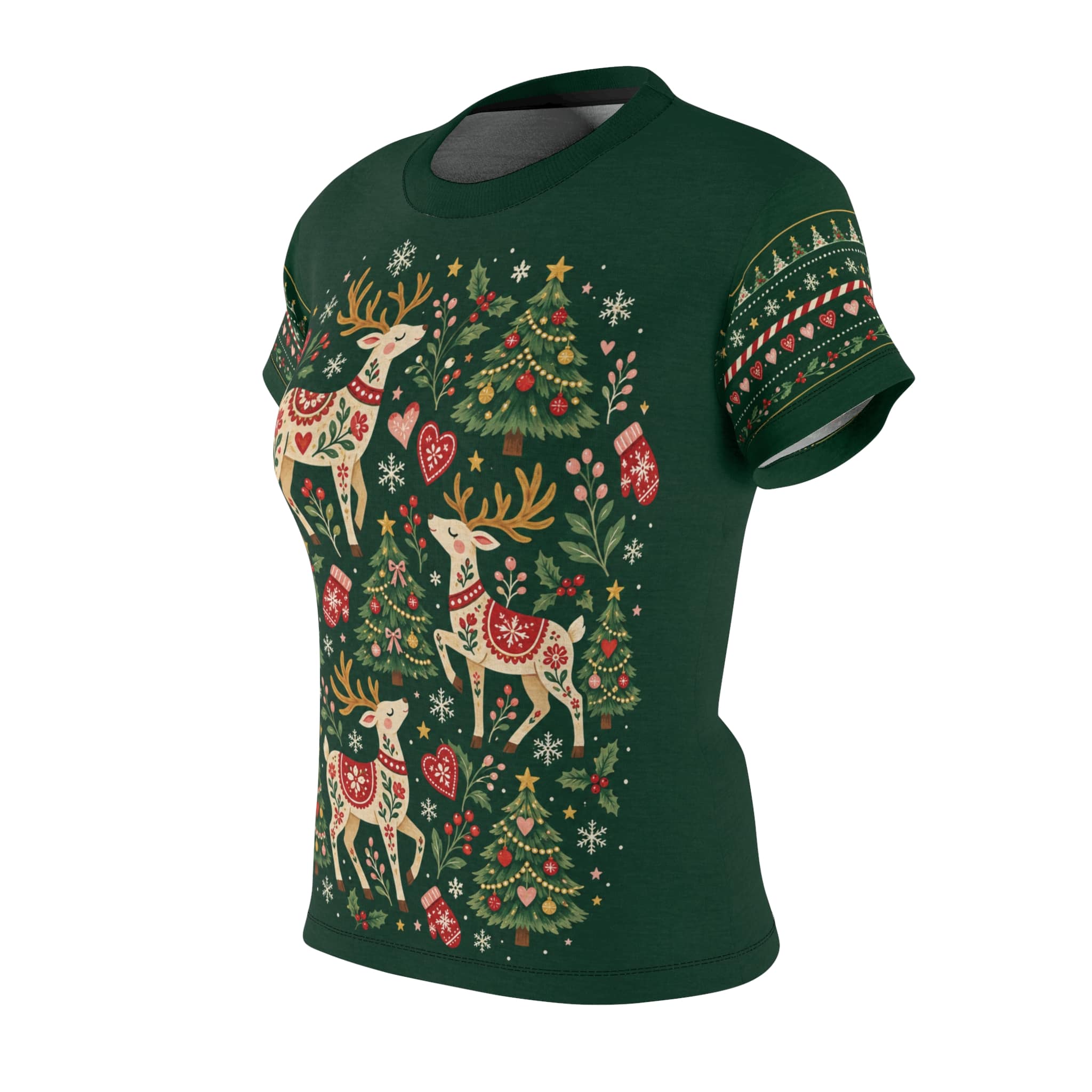 Women's Christmas Reindeer Tee - Festive Green Holiday Graphic Shirt - Image 10