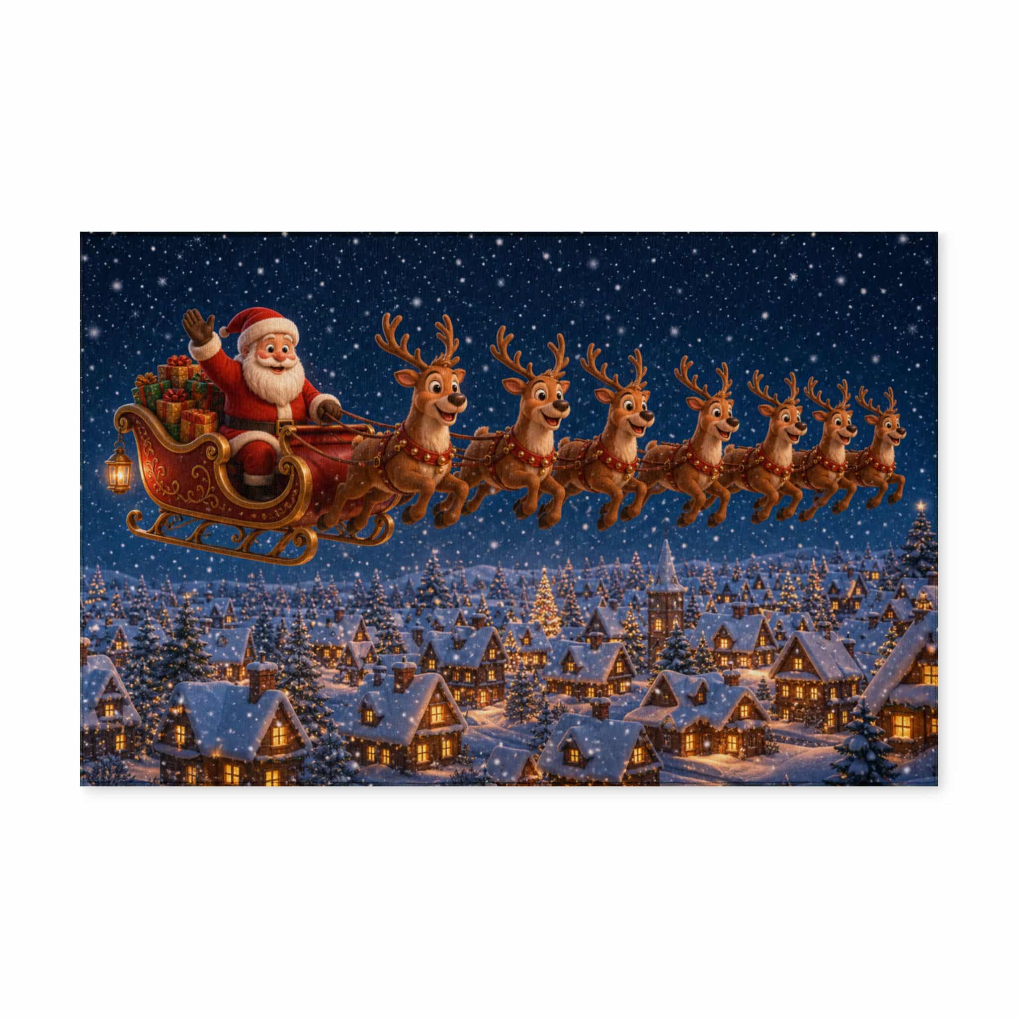 Christmas Santa Sleigh Washable Rug - Festive Winter Village Holiday Floor Mat - Image 2