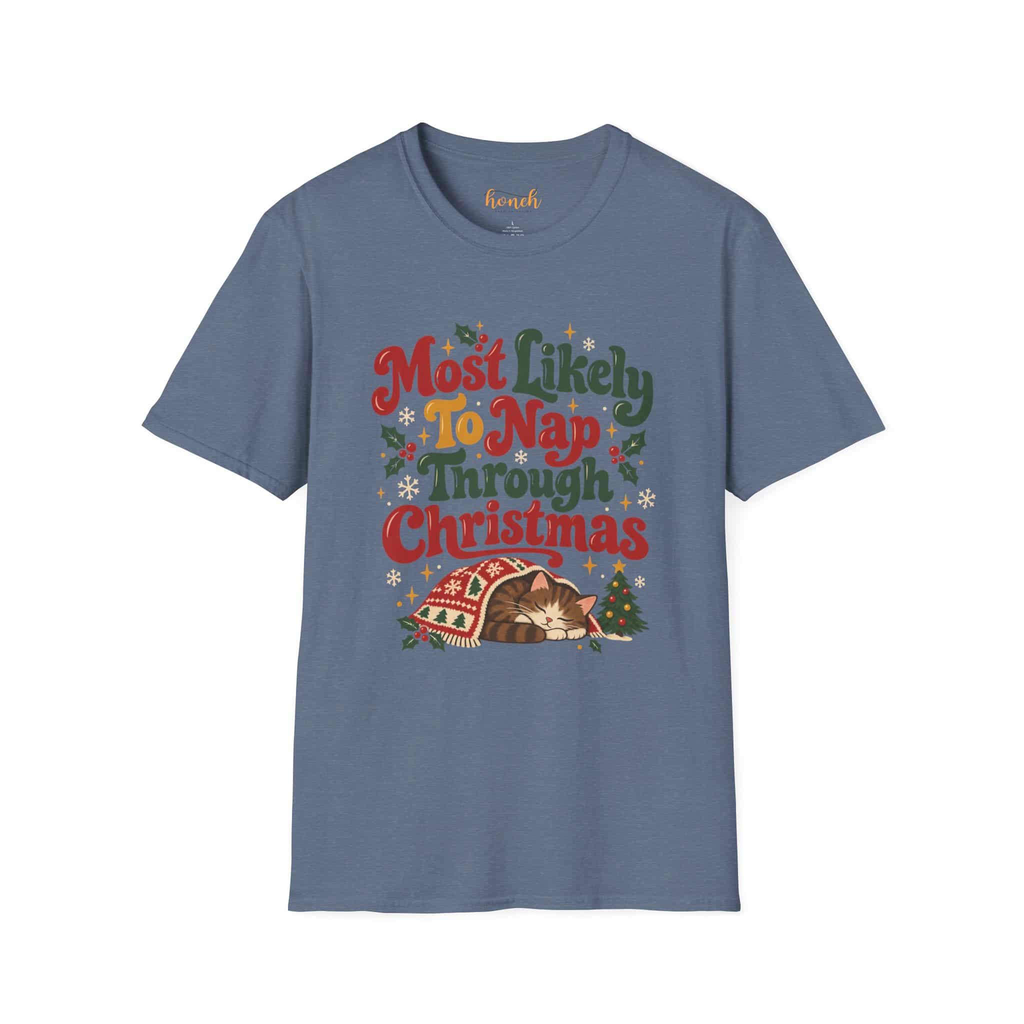 Most Likely To Nap Through Christmas Unisex Softstyle T-Shirt | Funny Holiday Graphic Tee - Image 44